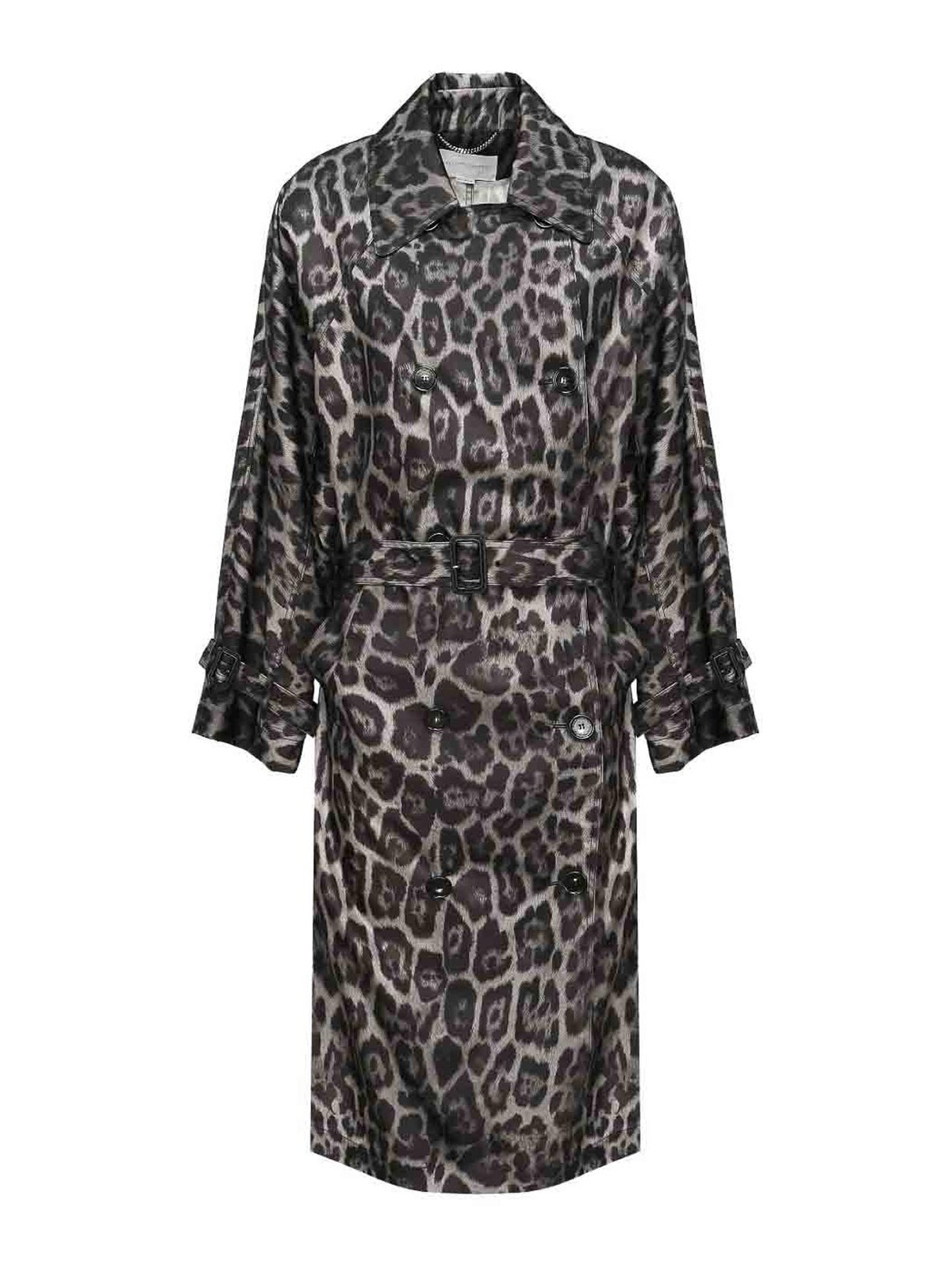 Stella Mccartney Beltd Trench Coat With Leopard Print In Gray