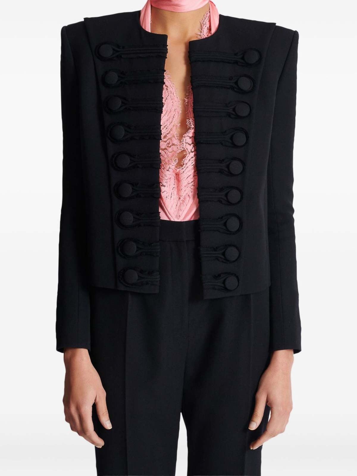 Balmain Spencer Button-embellished Grain De Poudre Wool Jacket In Black