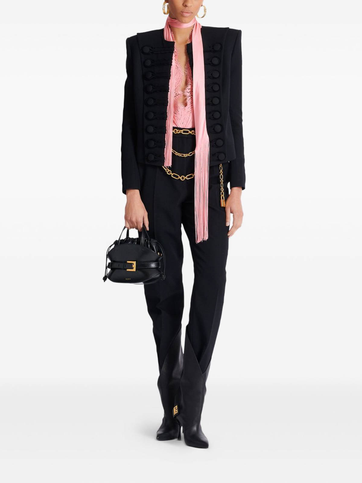 Balmain Spencer Button-embellished Grain De Poudre Wool Jacket In Black