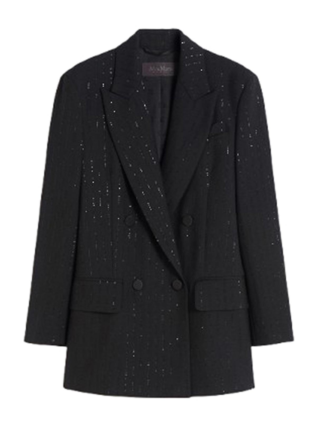 Max Mara Double-breasted Pinstriped Wool Blazer In Black