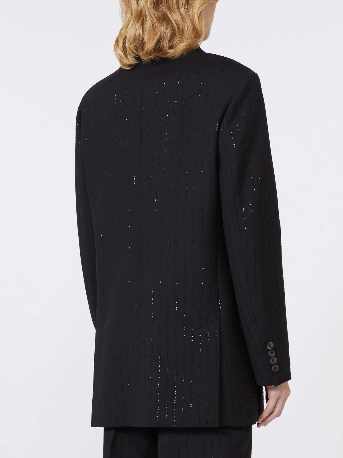 Max Mara Double-breasted Pinstriped Wool Blazer In Black