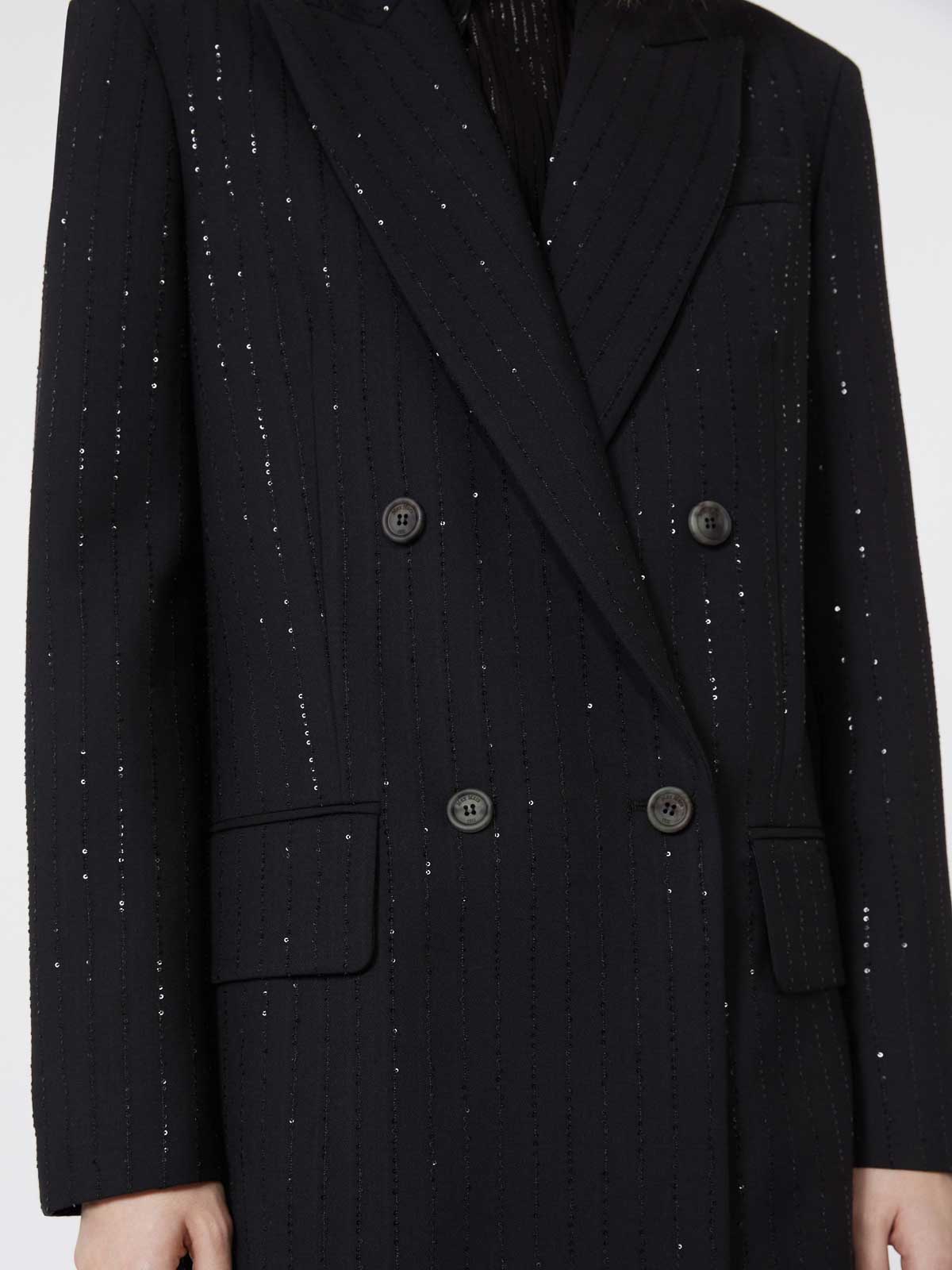 Max Mara Double-breasted Pinstriped Wool Blazer In Black