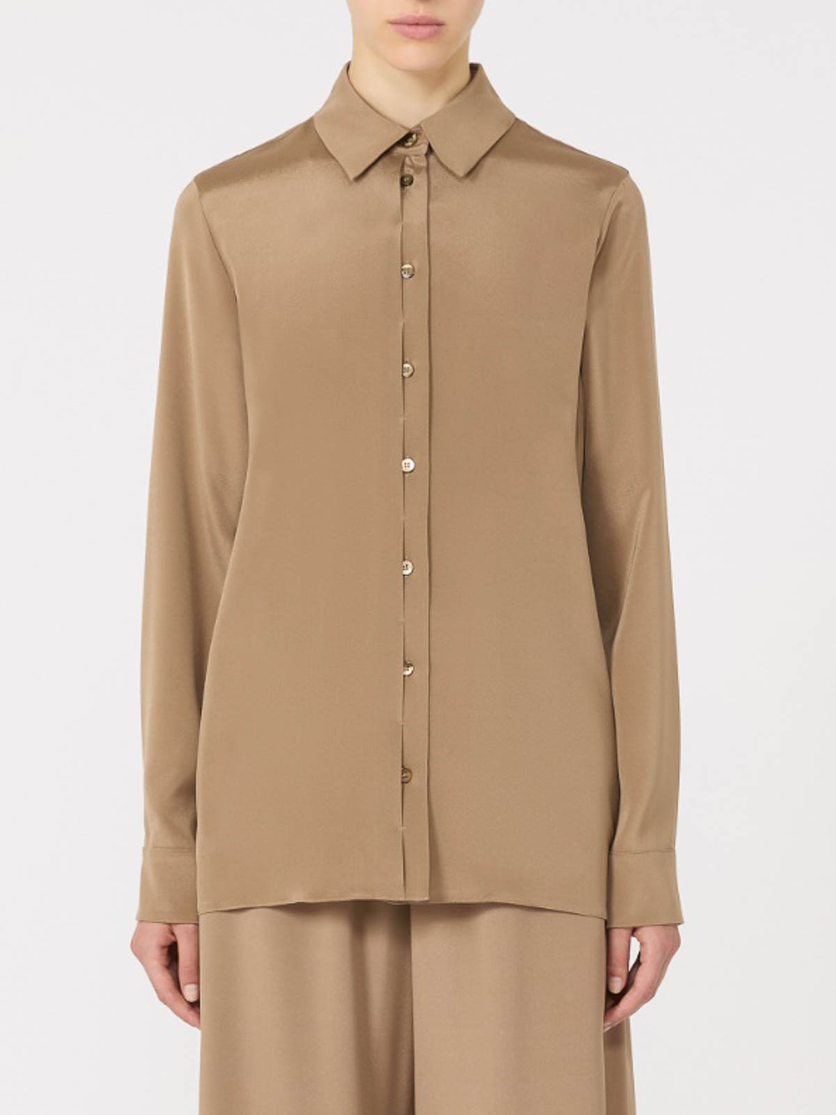 Max Mara Stretch Silk Cady Shirt In Brown