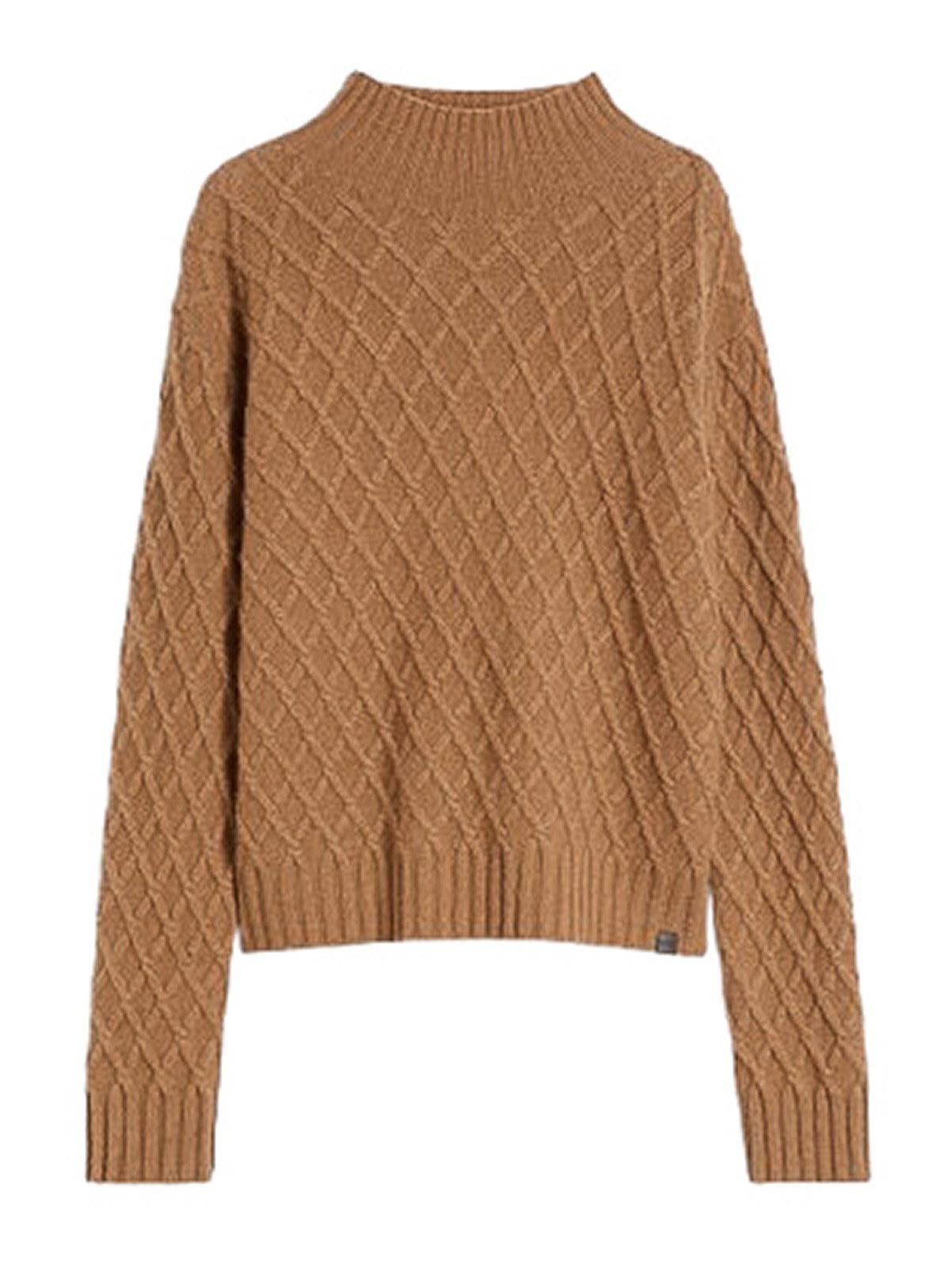 Max Mara Cable-knit Turtleneck Sweater In Brown