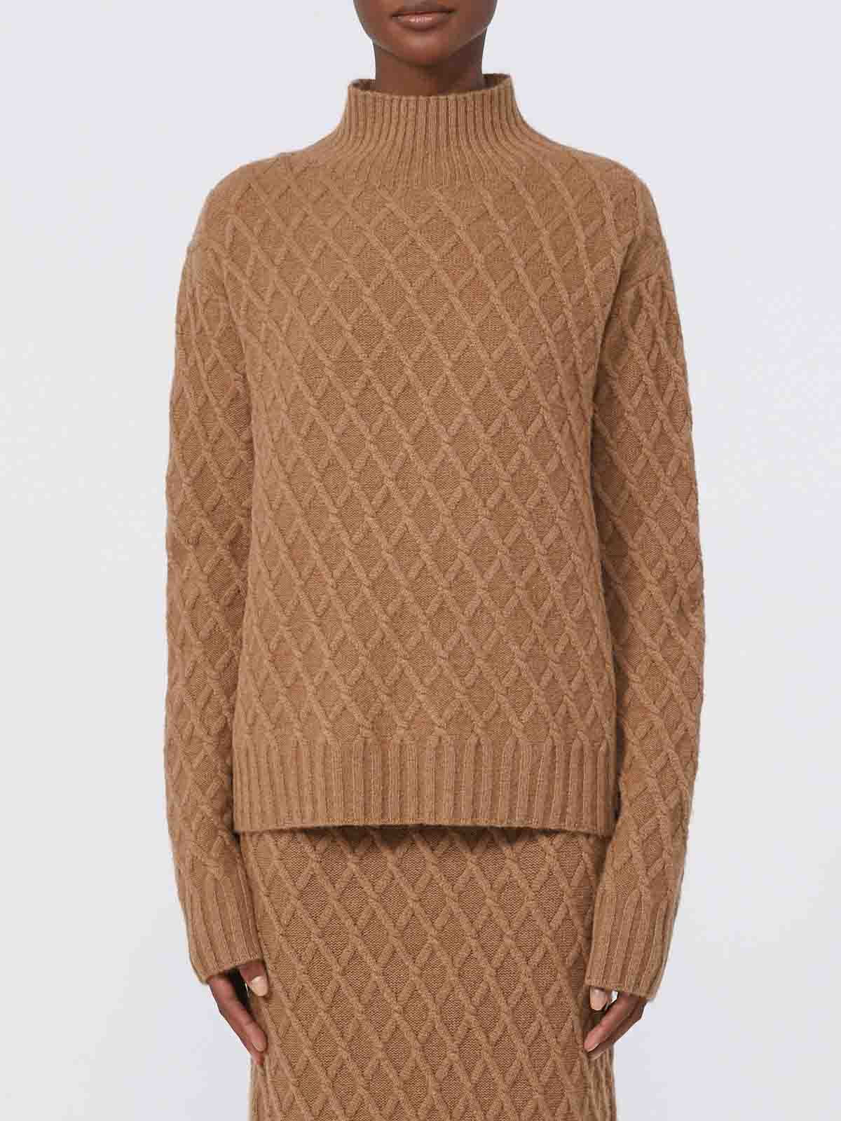 Max Mara Cable-knit Turtleneck Sweater In Brown