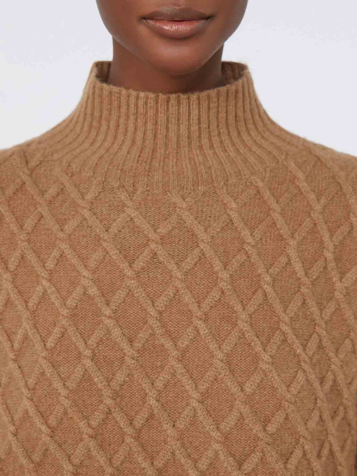Max Mara Cable-knit Turtleneck Sweater In Brown