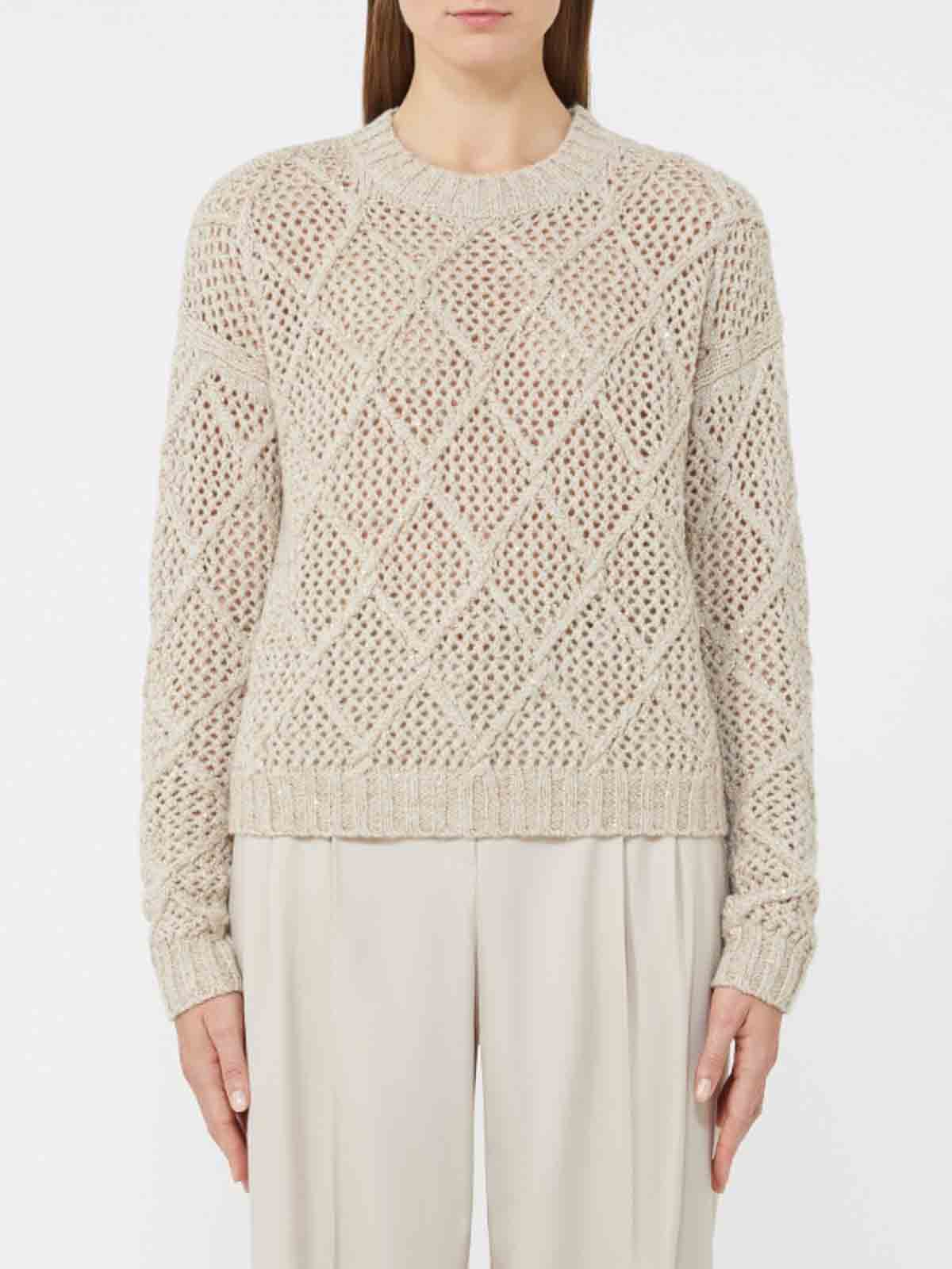 Max Mara Boxy Sweater In Wool And Cashmere With Sequins In Brown