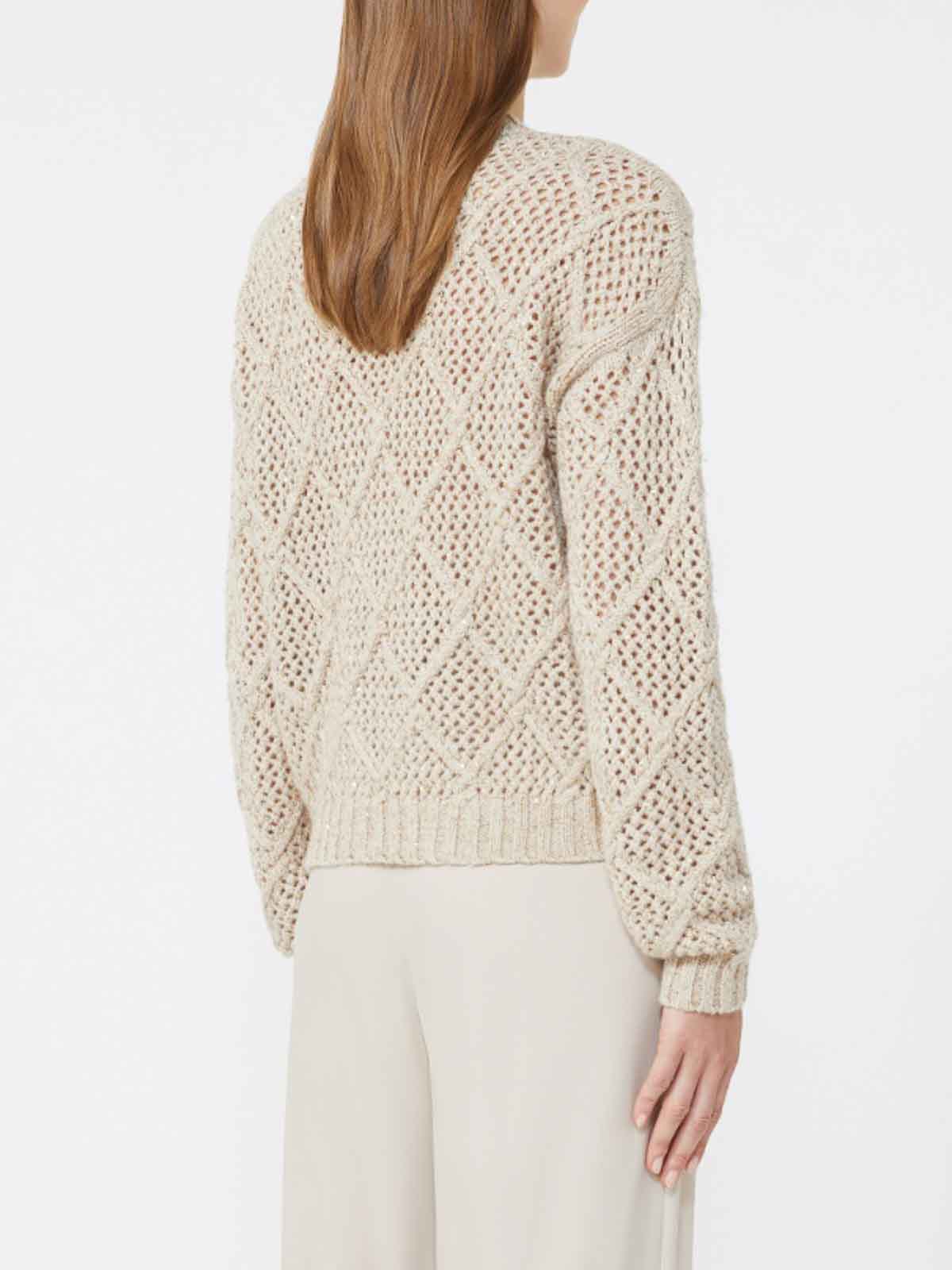 Max Mara Boxy Sweater In Wool And Cashmere With Sequins In Brown