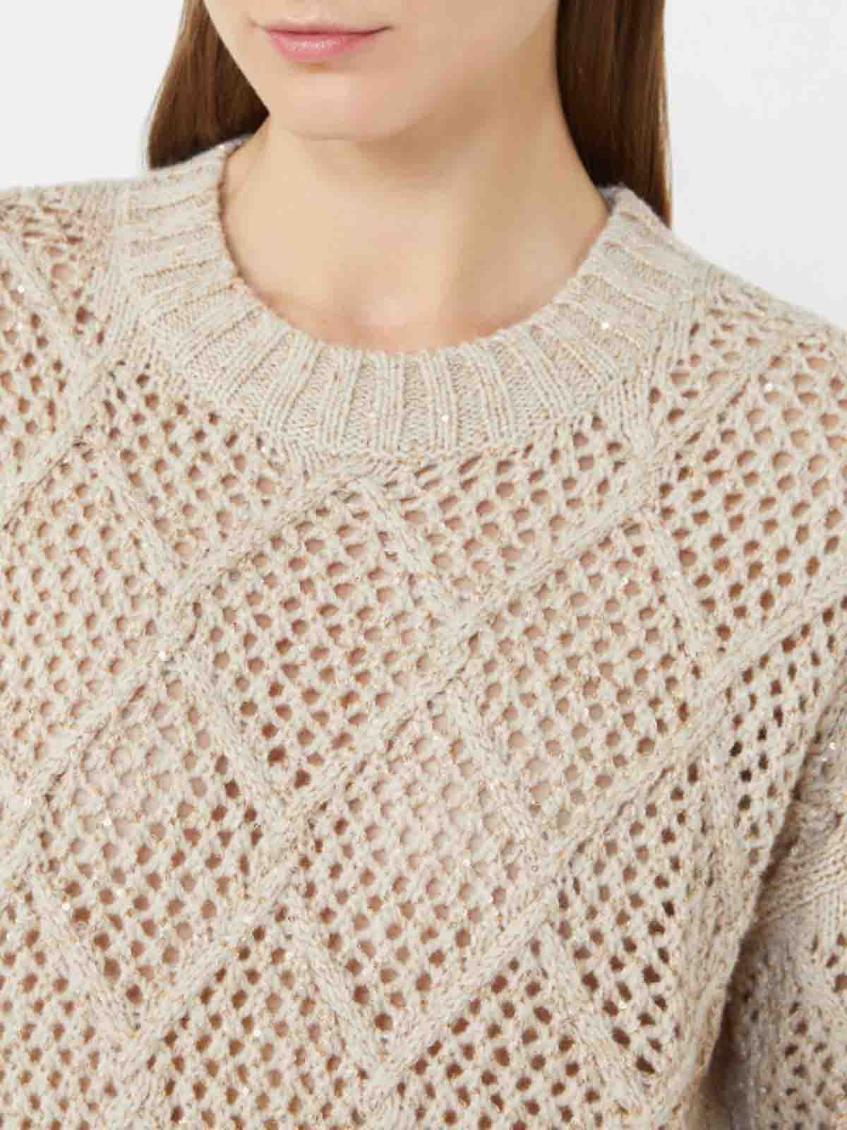 Max Mara Boxy Sweater In Wool And Cashmere With Sequins In Brown