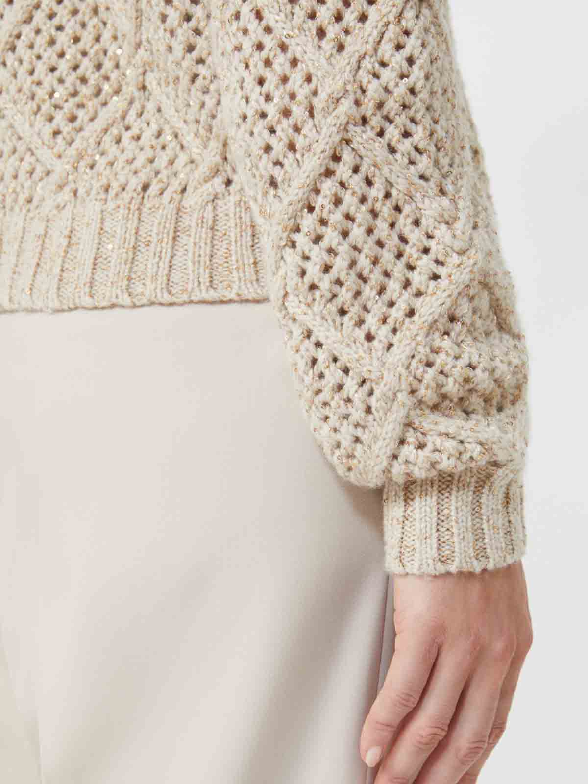 Max Mara Boxy Sweater In Wool And Cashmere With Sequins In Brown