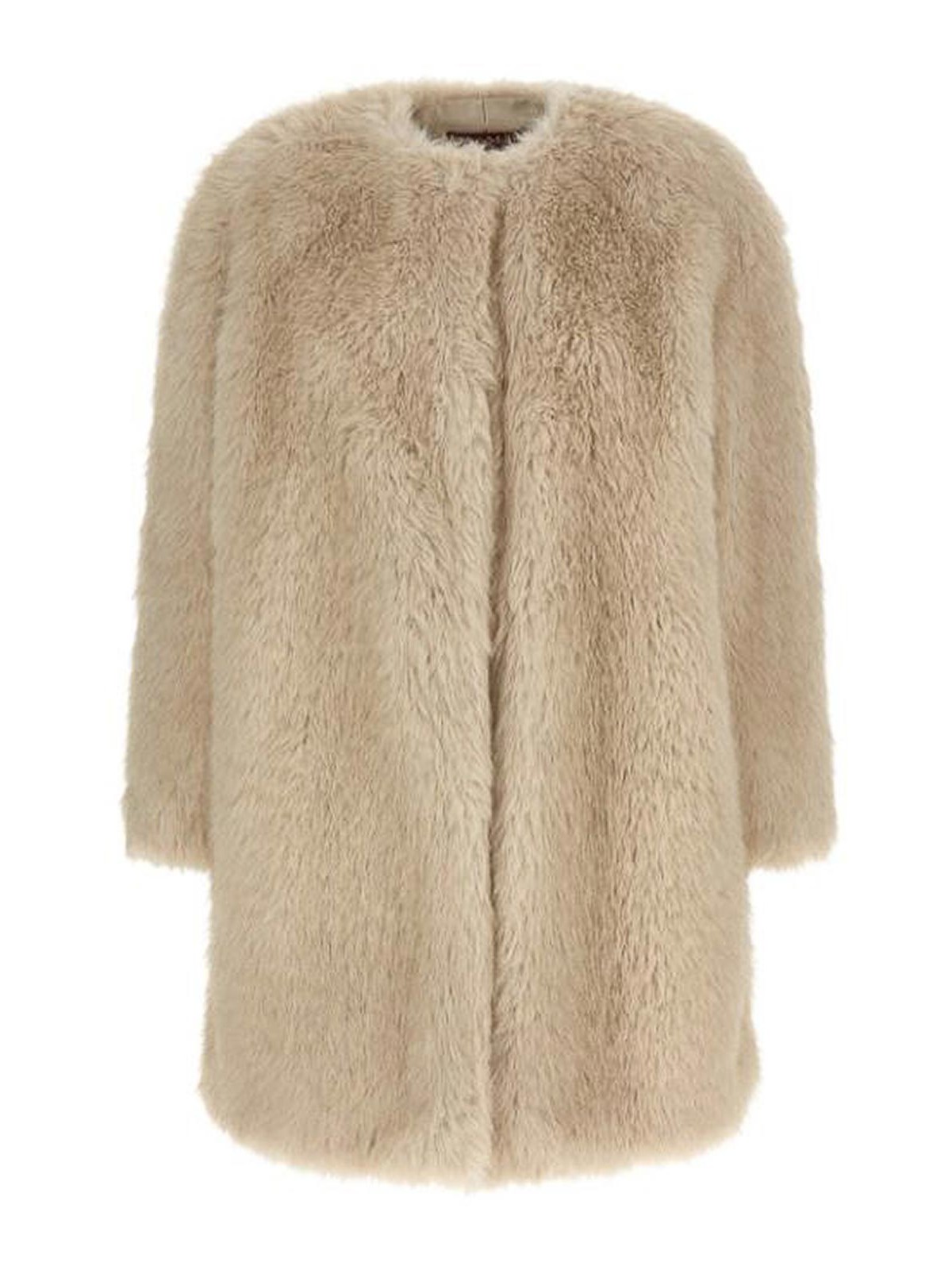 Max Mara Coat In Faux Fur In Brown