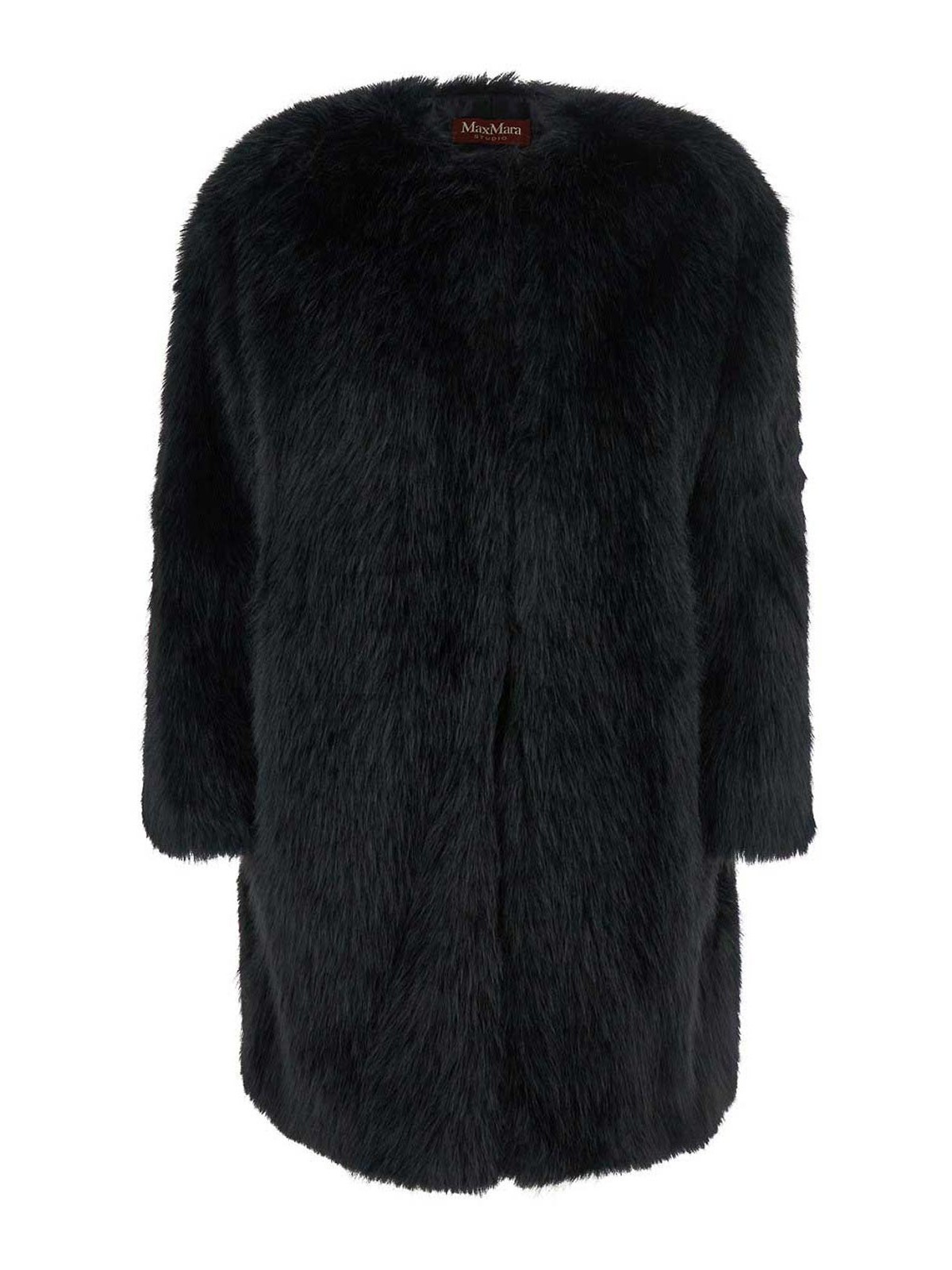 Max Mara Cappotto   In Faux Fur In Black