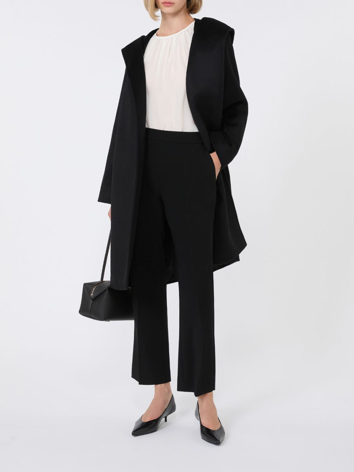 Max Mara Newmang Wool Hooded Coat In Black