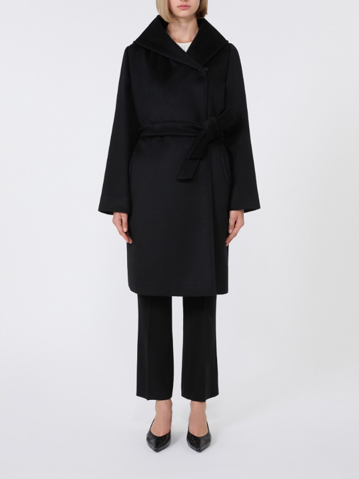 Max Mara Newmang Wool Hooded Coat In Black