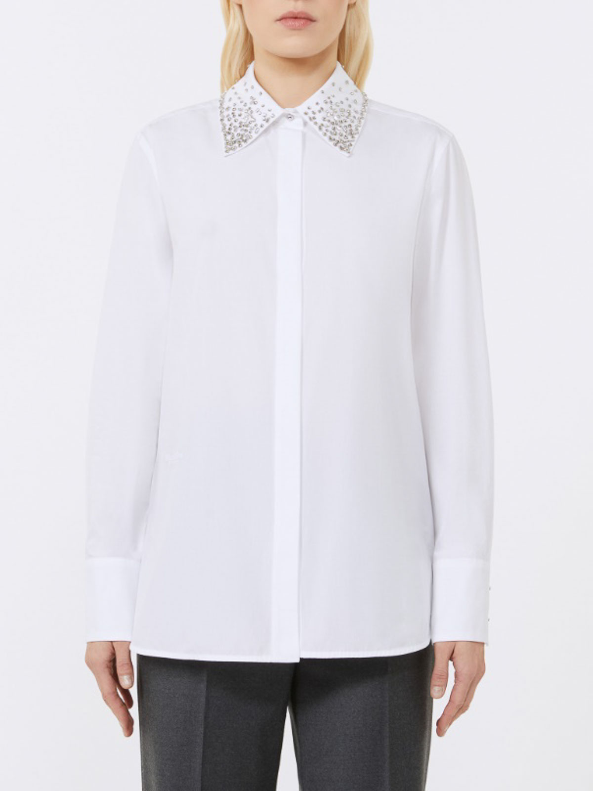 Max Mara Staffa Poplin Shirt With Crystals By In White