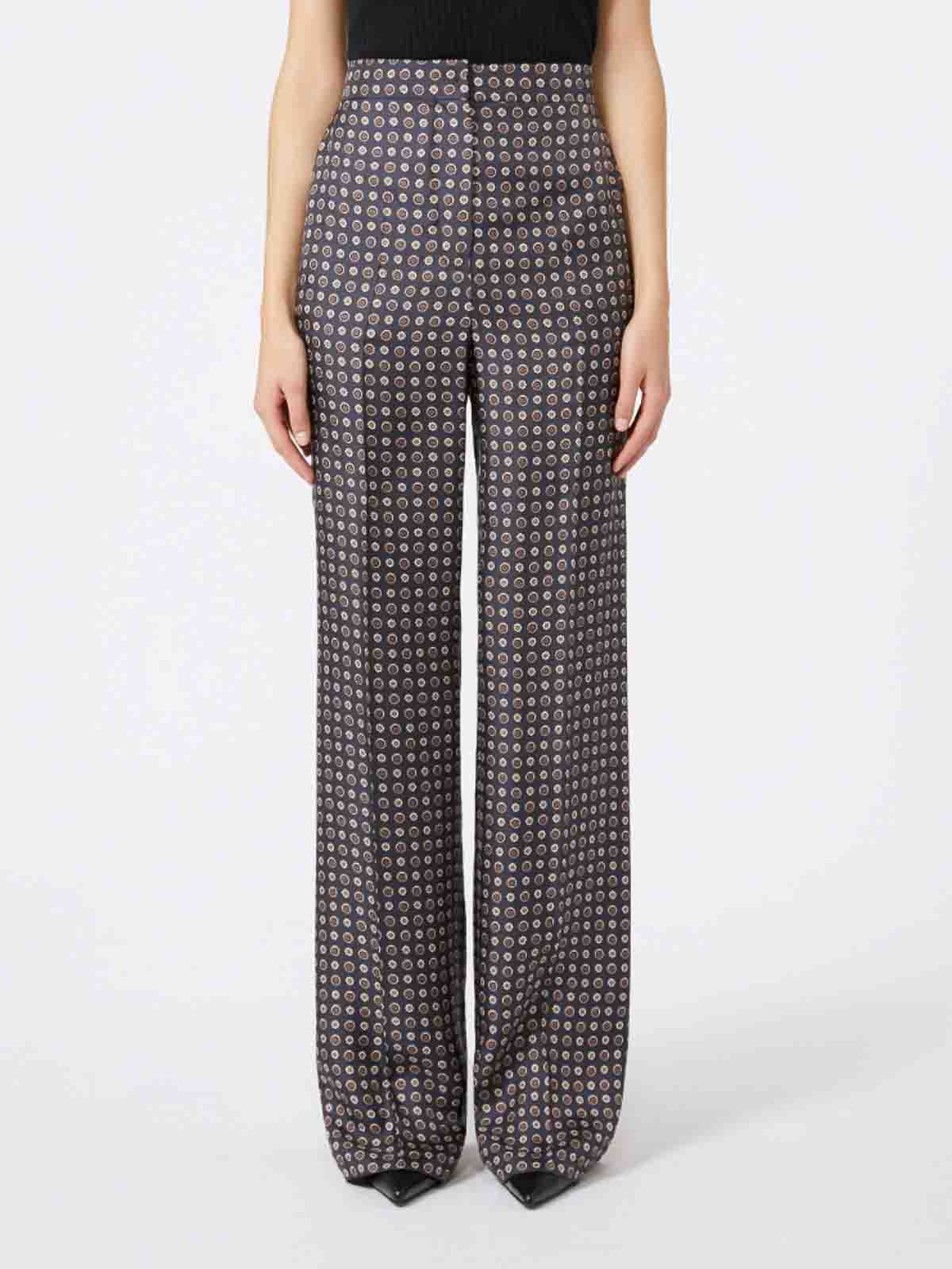Max Mara Straight-fit Printed Silk Trousers In Blue