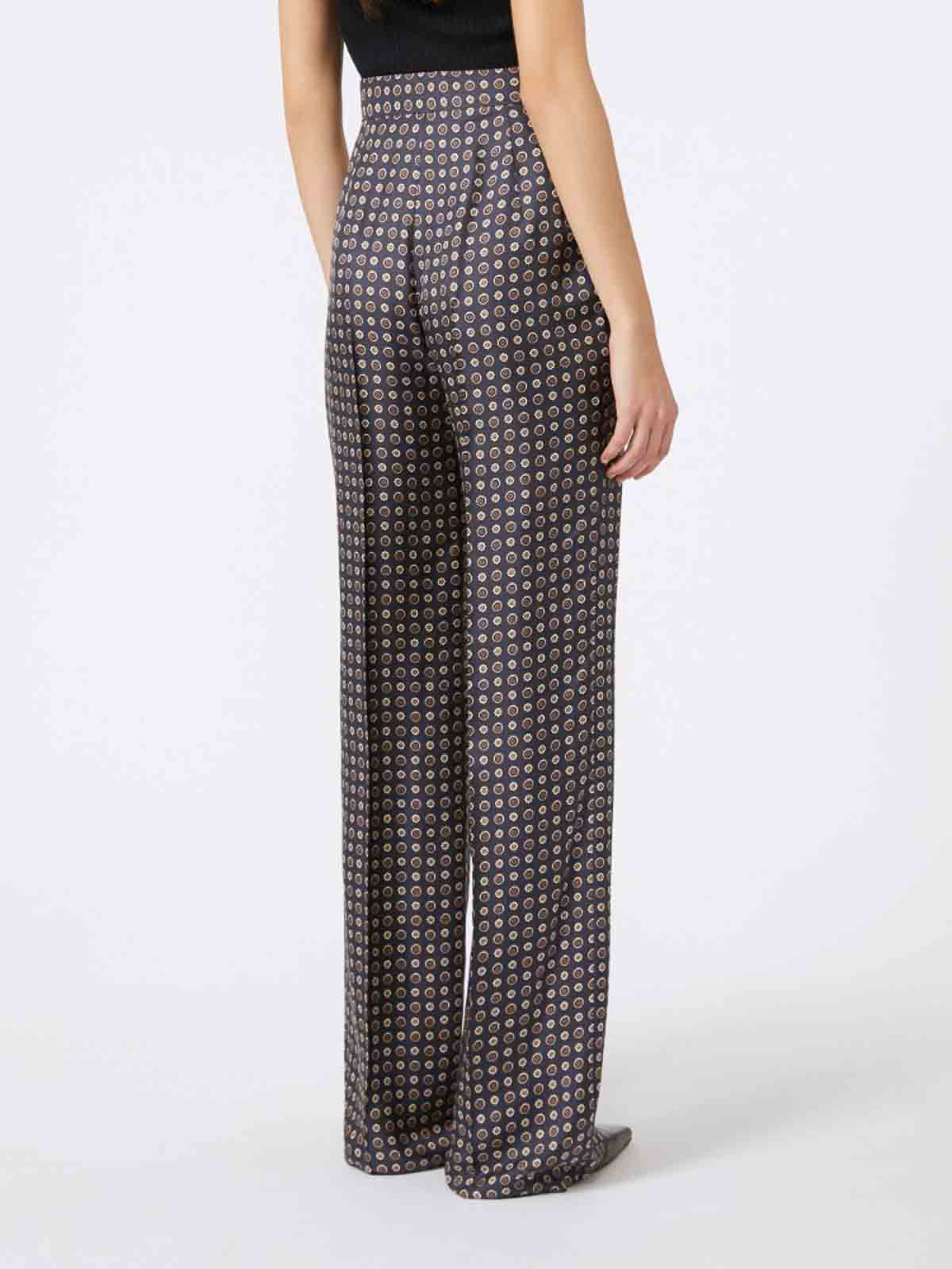 Max Mara Straight-fit Printed Silk Trousers In Blue