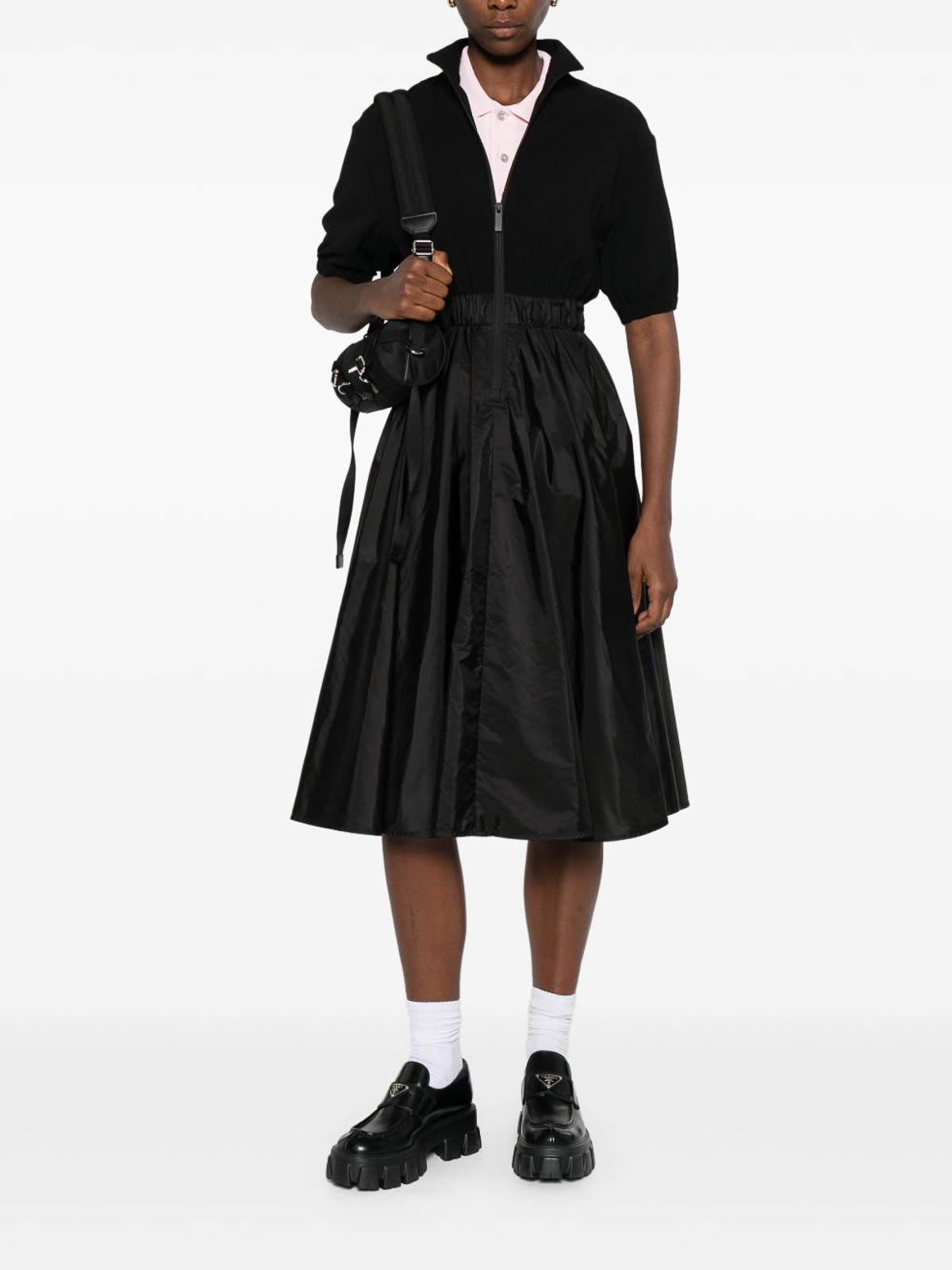 Moncler Satin Midi Dress In Black