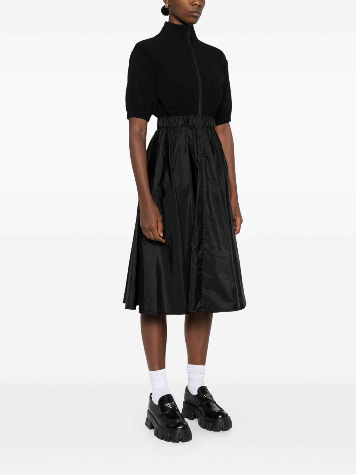 Moncler Satin Midi Dress In Black