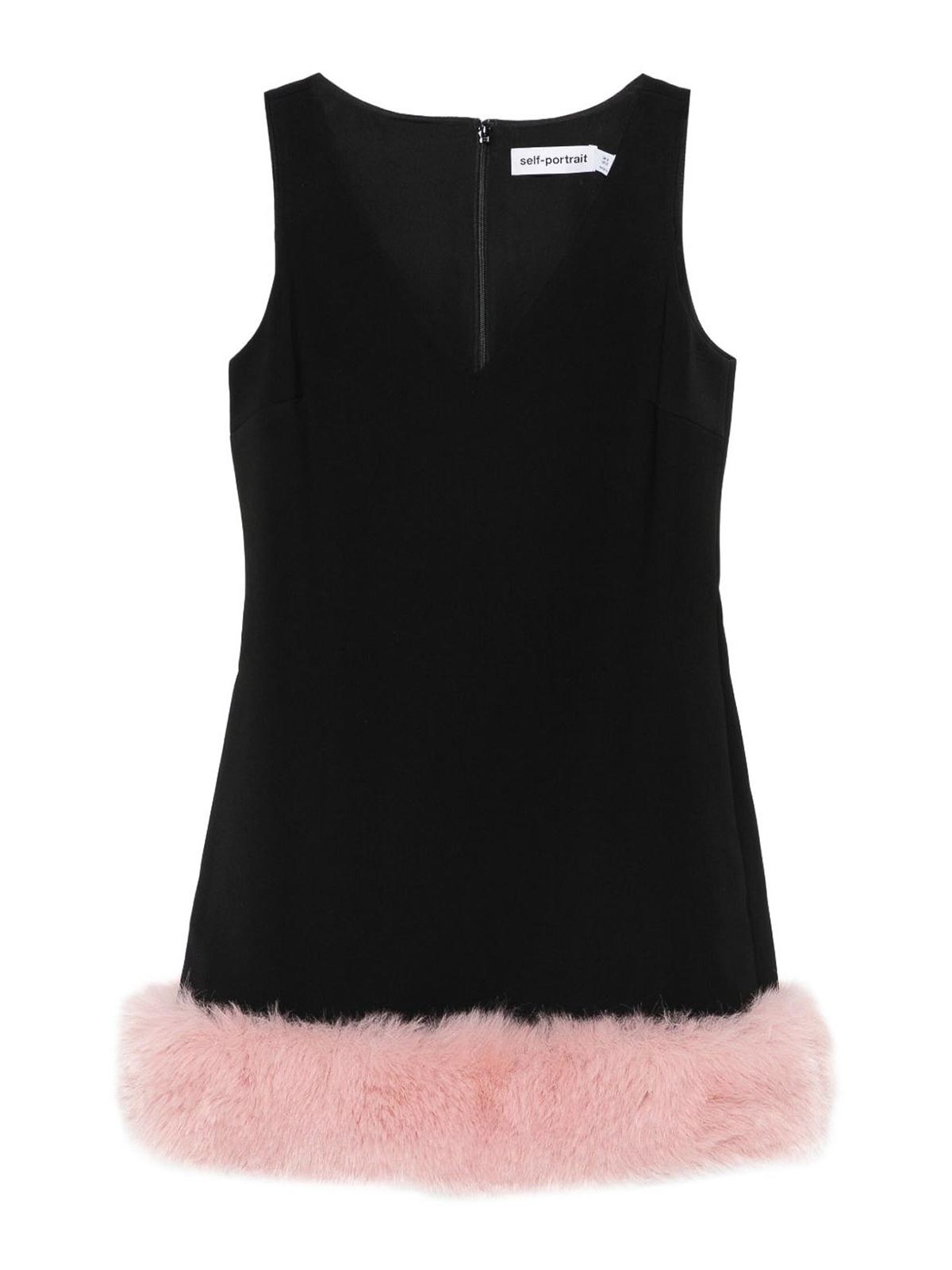 Self-portrait Sleeveless Dress With Fur Trim In Black
