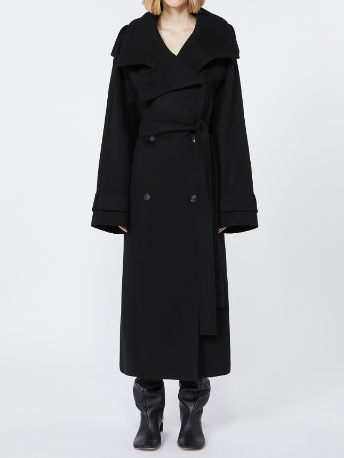 Sportmax Yole Pure Wool Double-breasted Trench Coat In Black