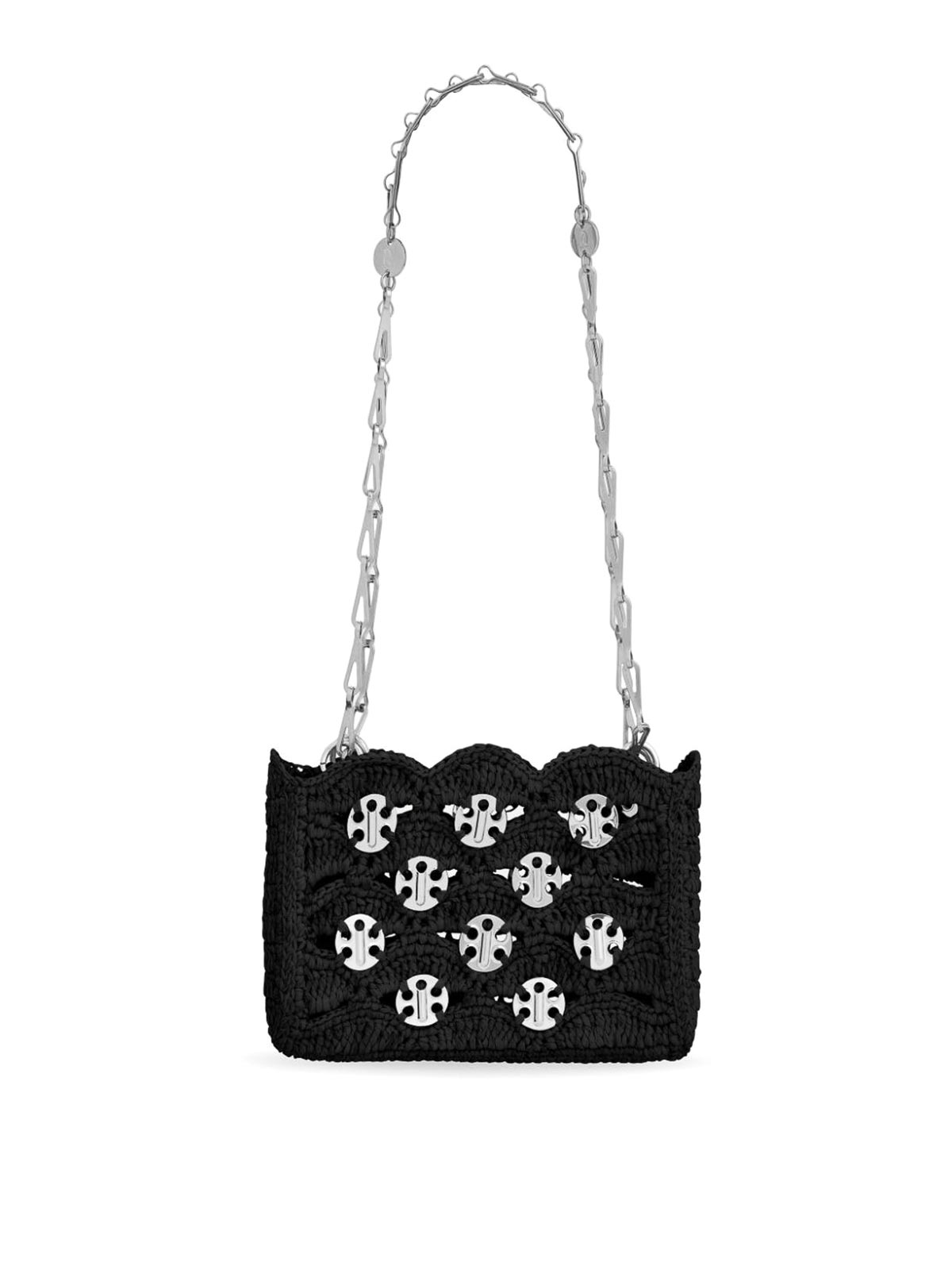 Rabanne Raffia Woven Crochet Shoulder Bag Disc In Black