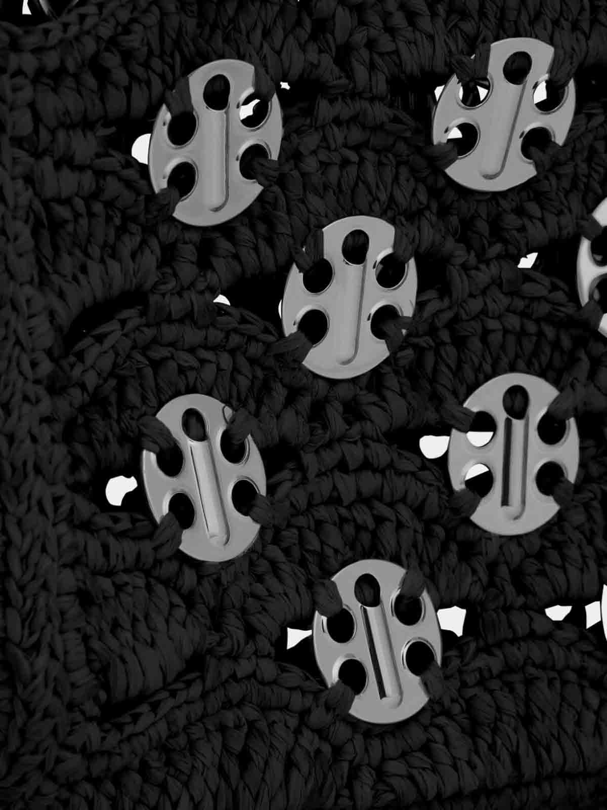 Rabanne Raffia Woven Crochet Shoulder Bag Disc In Black