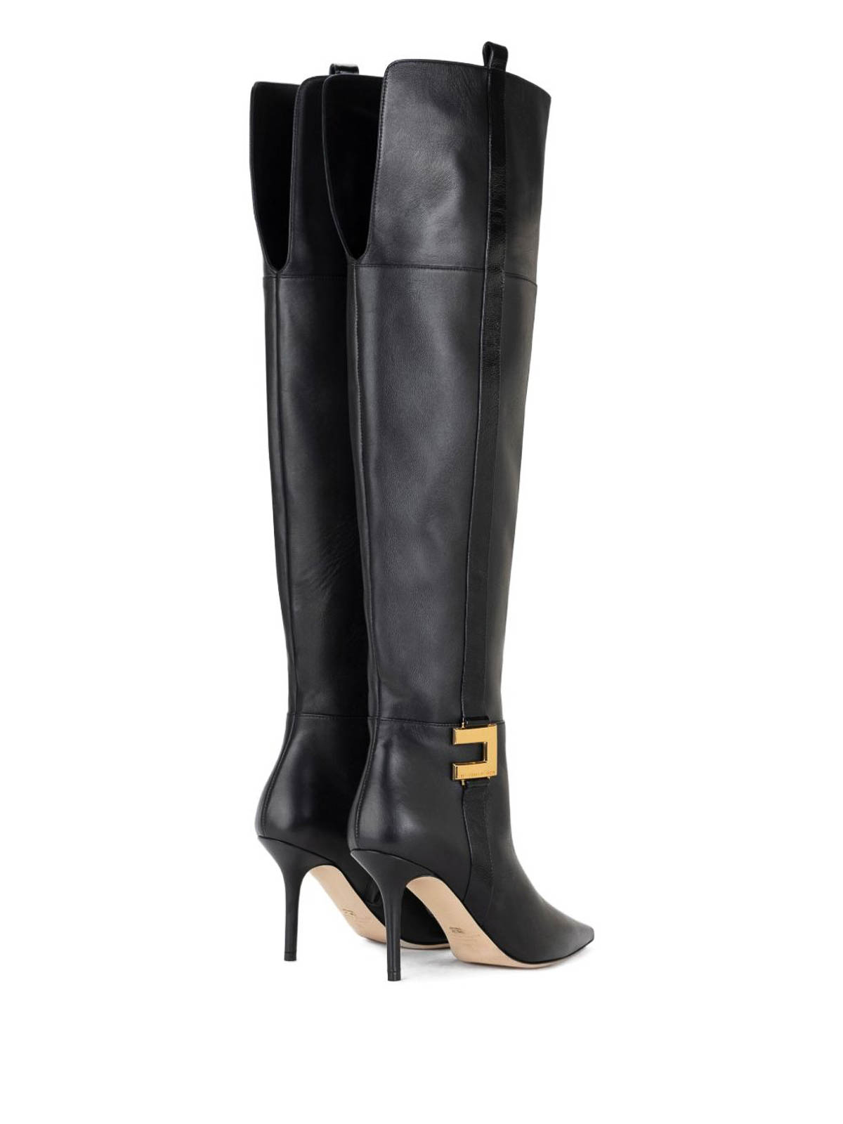Elisabetta Franchi Leather Boots With Logo Plaque In Black