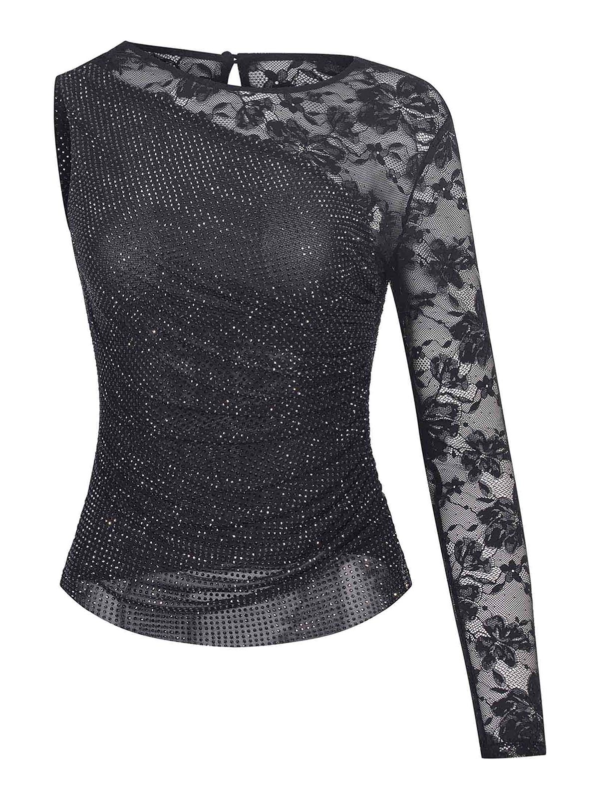 Self-portrait Top  Made Of  Mixed Polyester In Black