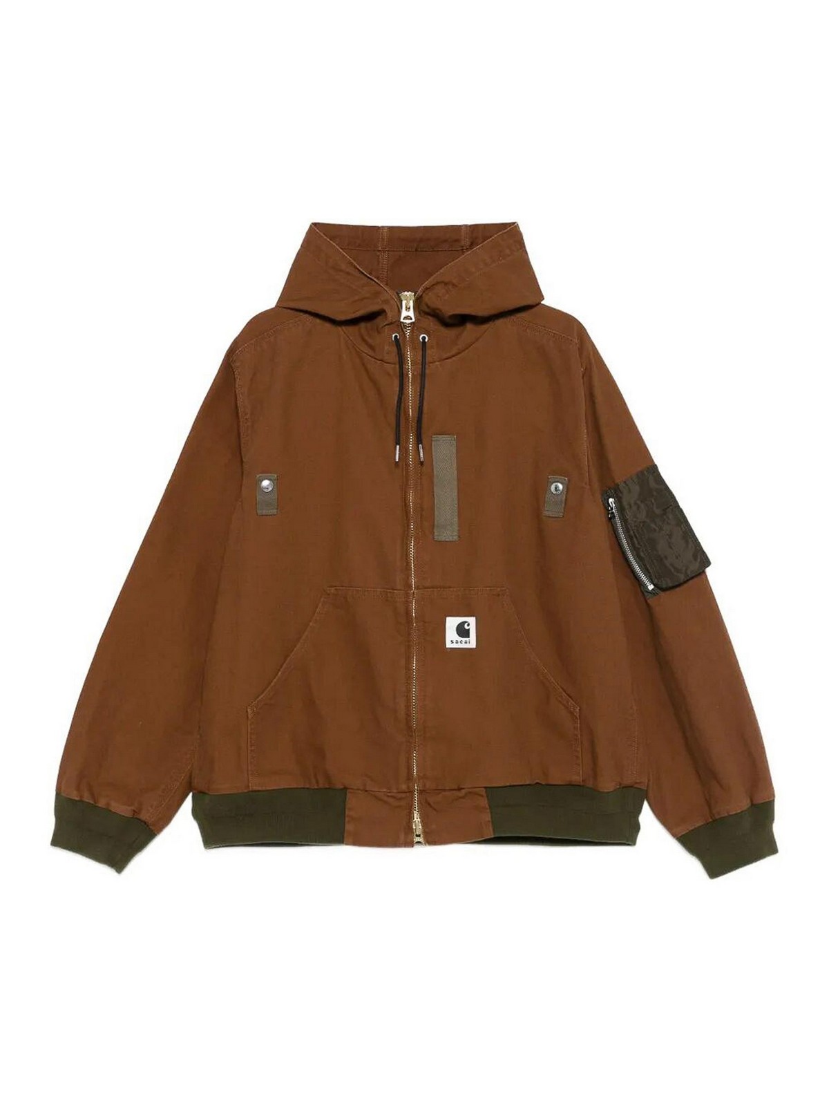 Sacai Carhartt Wip Washed Duck Hooded Blouson In Brown