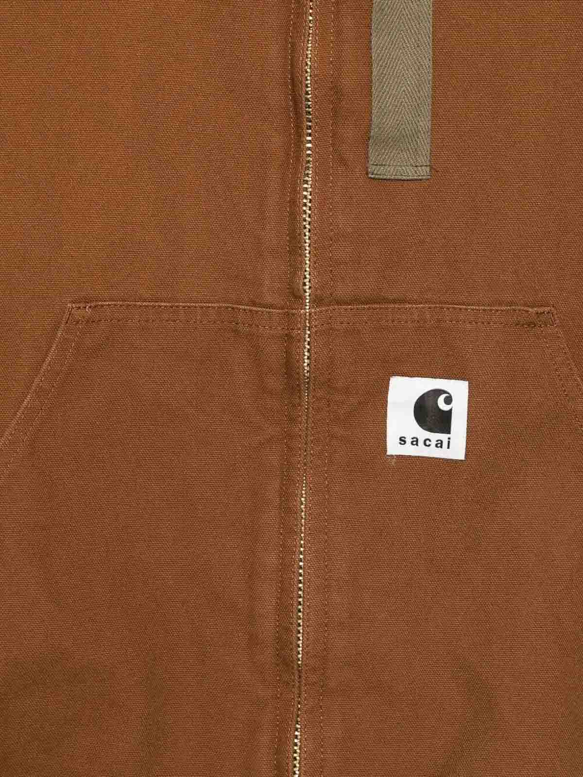 Sacai Carhartt Wip Washed Duck Hooded Blouson In Brown