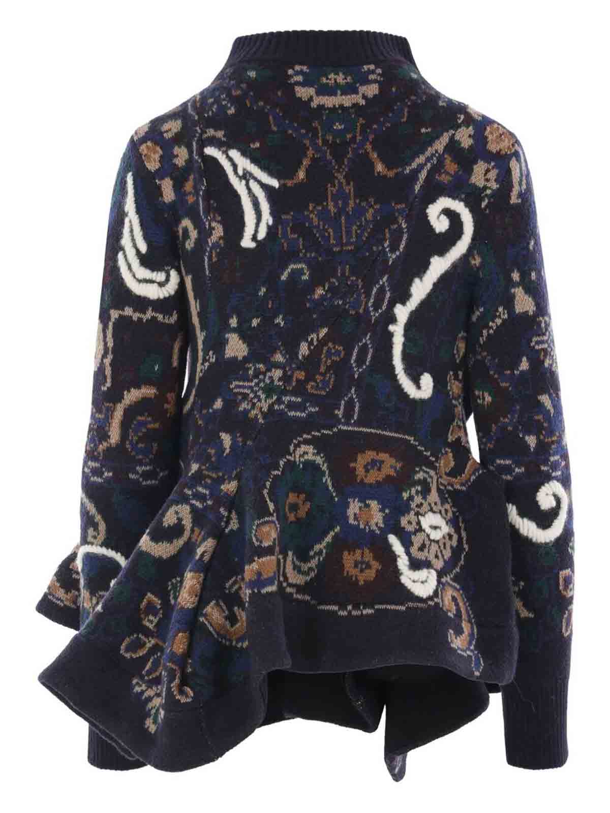 Sacai Floral Jacquard Knit Blouson In Blue