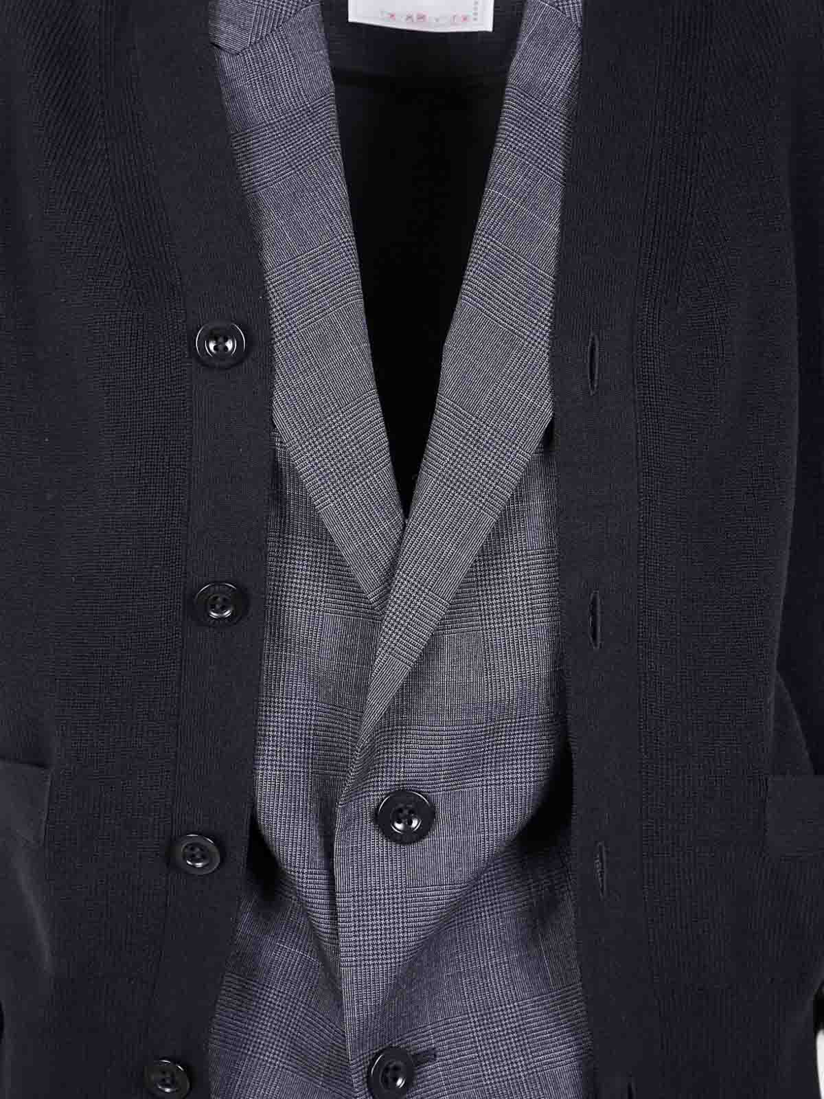 Sacai Glen Check X Knit Cardigan In Black