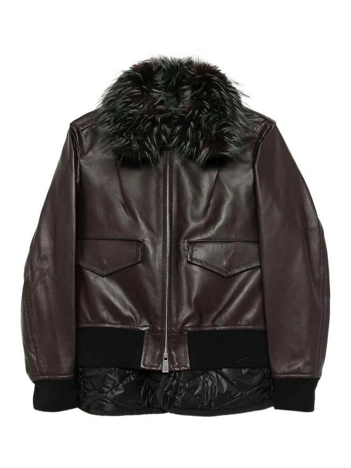 Sacai Leather Blouson In Sand