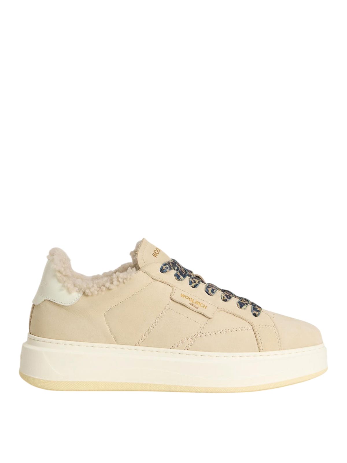 Woolrich Leather Platform Sneakers With Contrast Panel In Nude