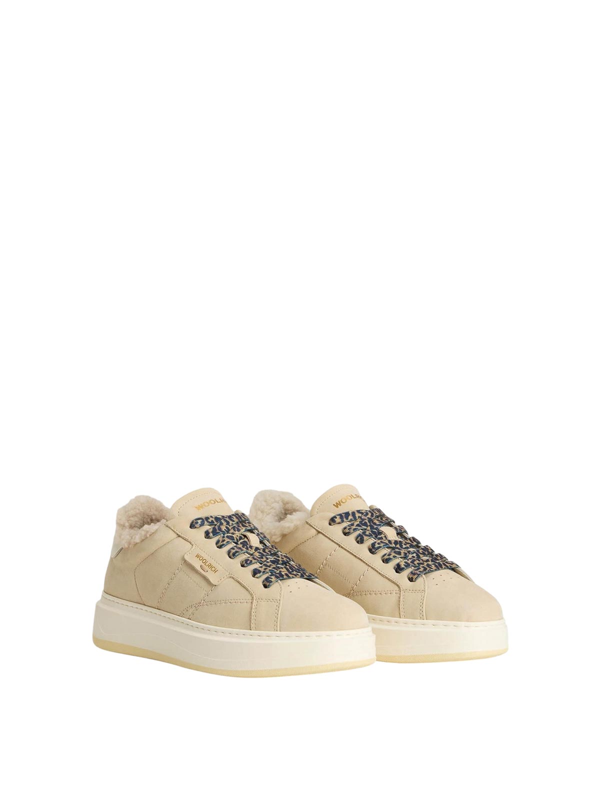 Woolrich Leather Platform Sneakers With Contrast Panel In Nude