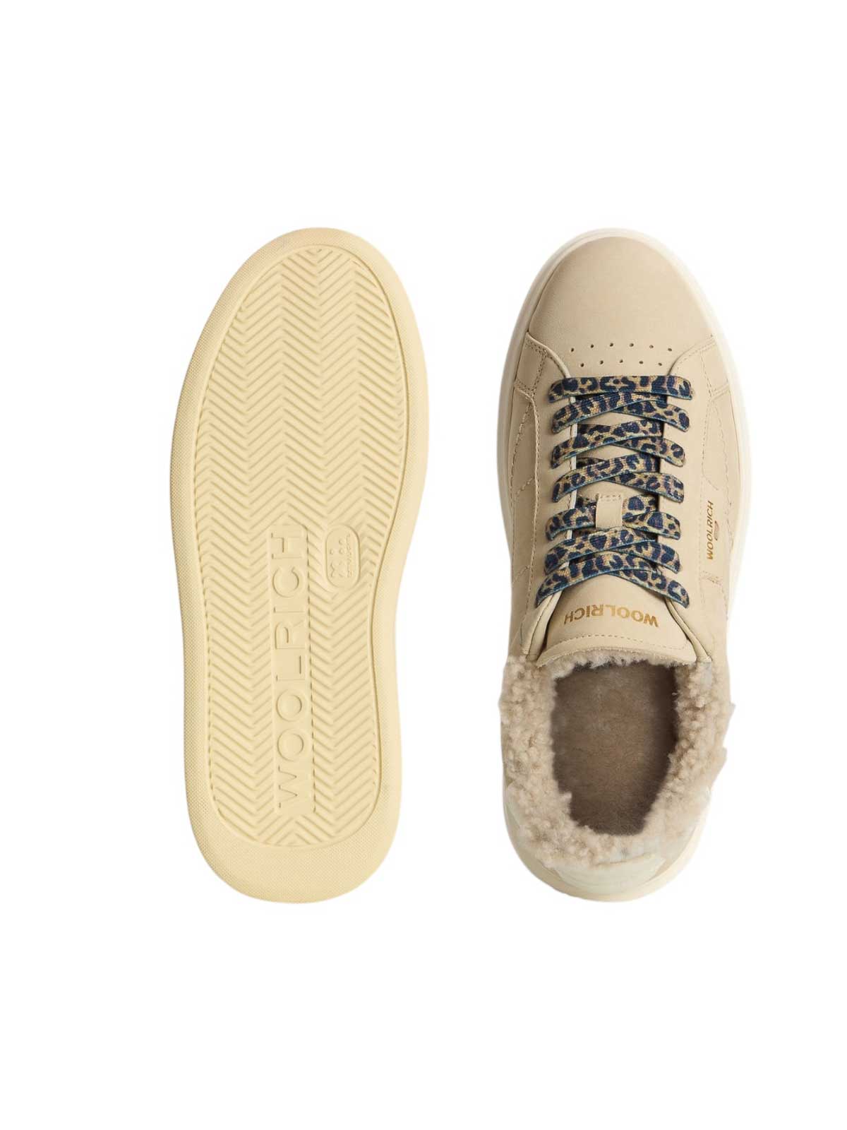 Woolrich Leather Platform Sneakers With Contrast Panel In Nude