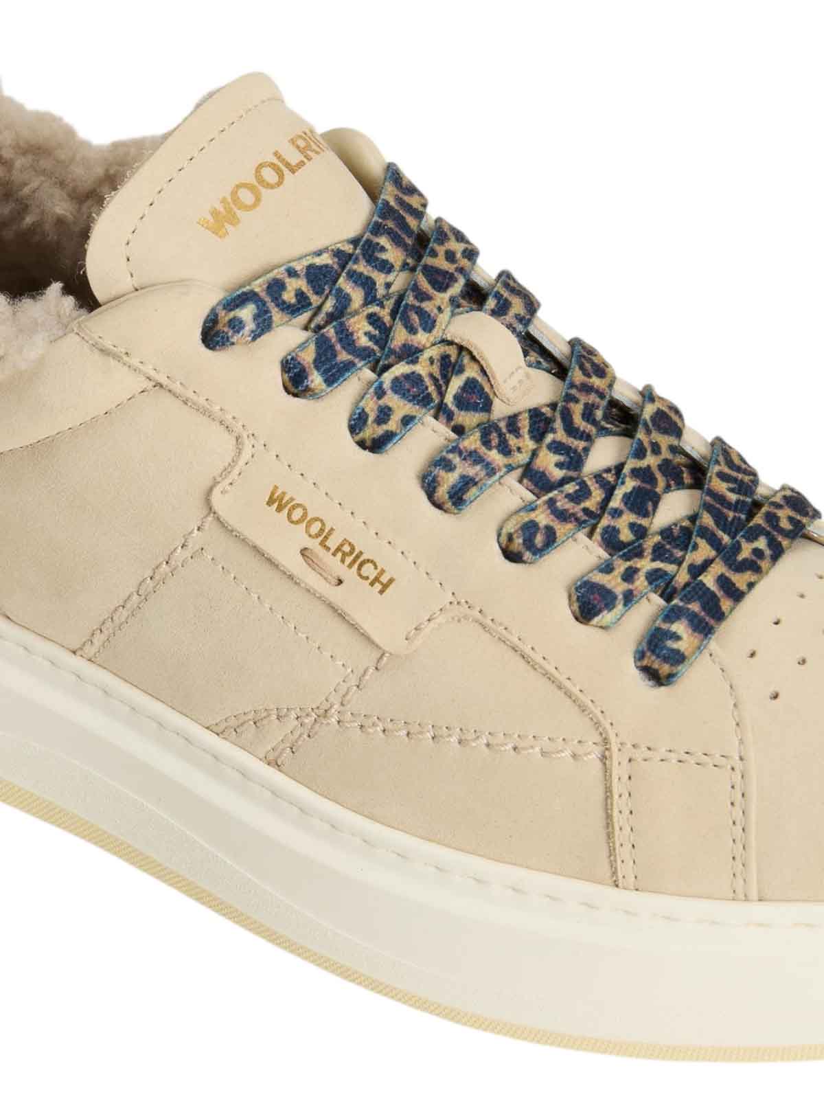 Woolrich Leather Platform Sneakers With Contrast Panel In Nude