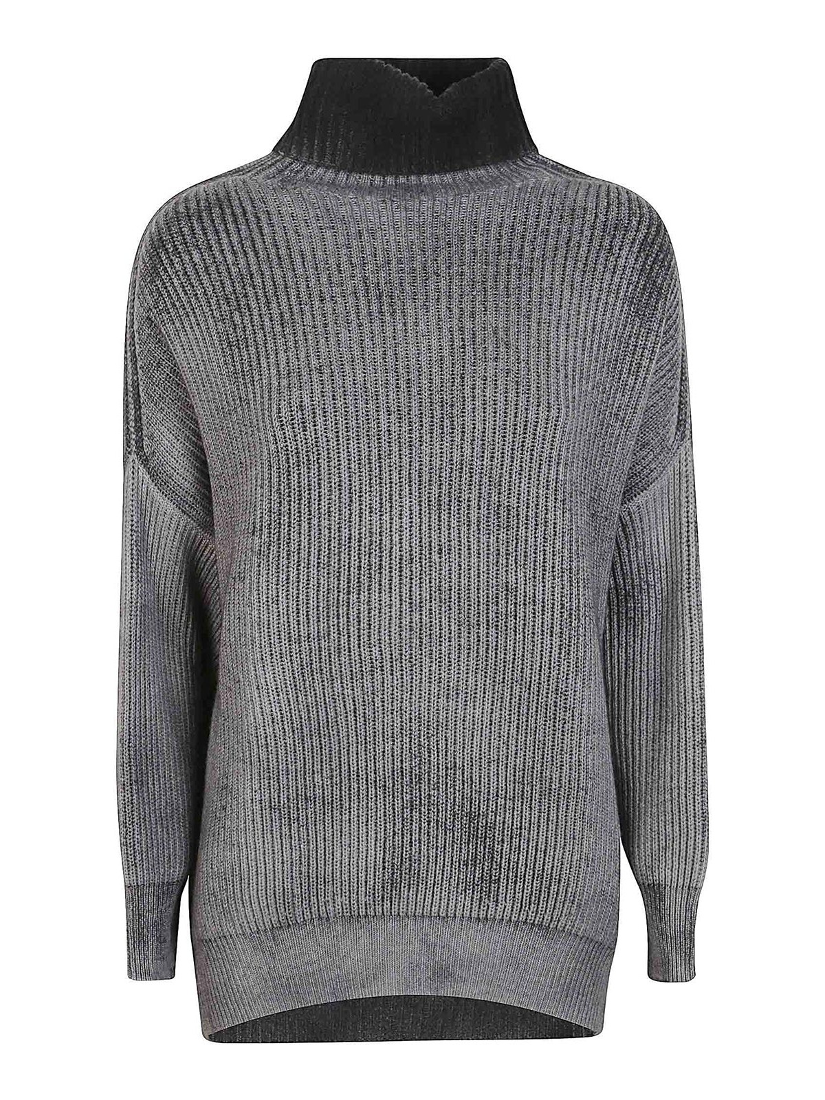 Avant Toi Overfit Turtleneck Sweater With Hand-painted Husky Pattern In Gray