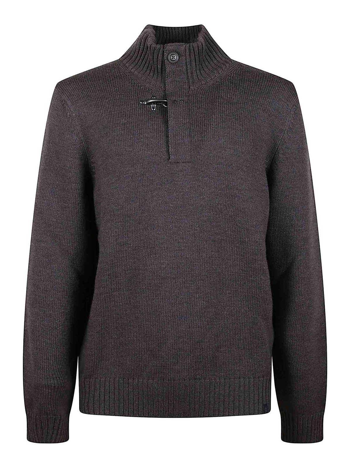 Fay Brown Wool Sweater With Zip Closure And Iconic Hook In Brown