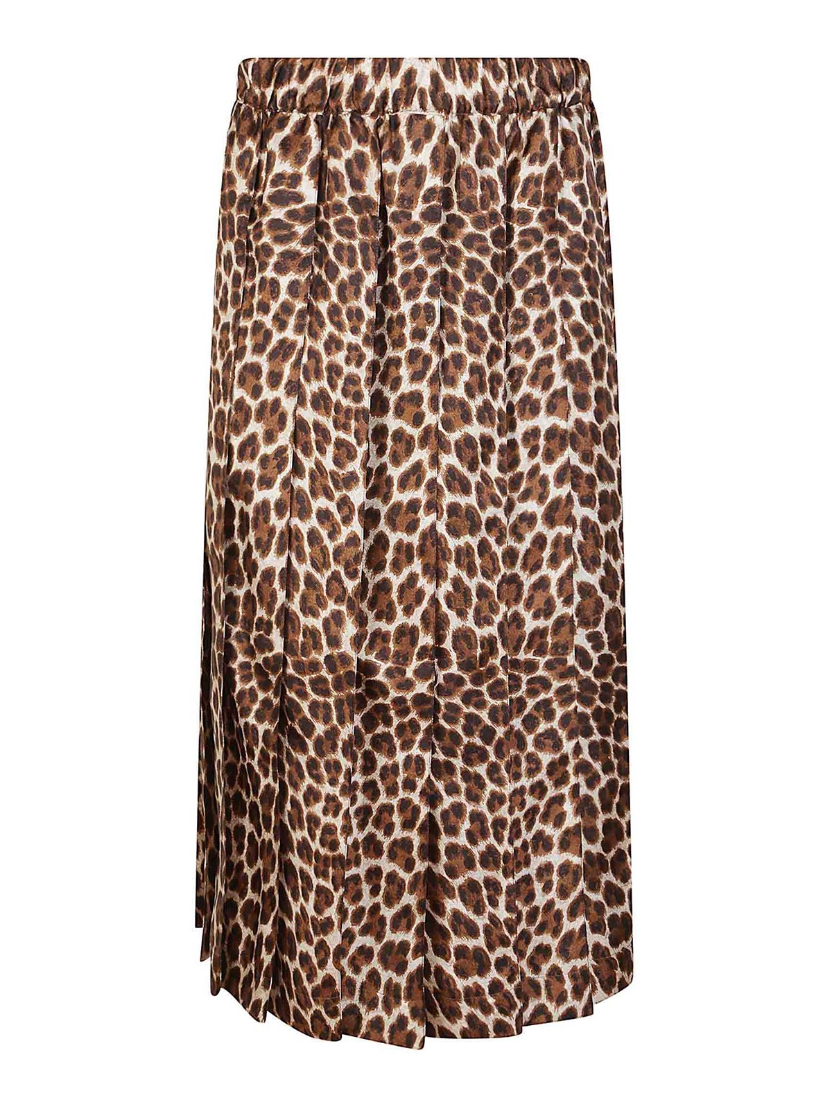 P.a.r.o.s.h . Pleated Leopard Print Maxi Skirt With Elastic Waist In Brown