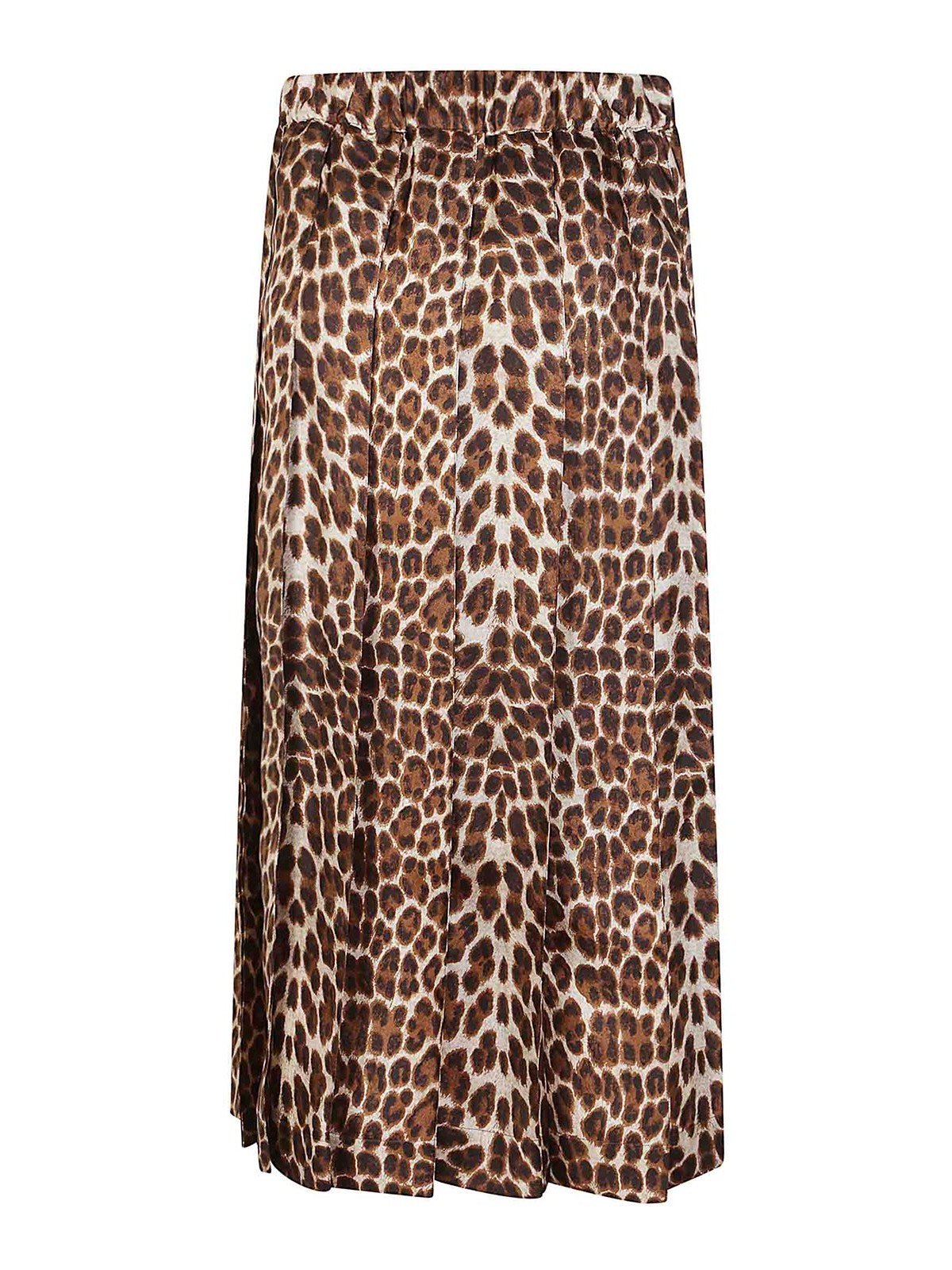 P.a.r.o.s.h . Pleated Leopard Print Maxi Skirt With Elastic Waist In Brown