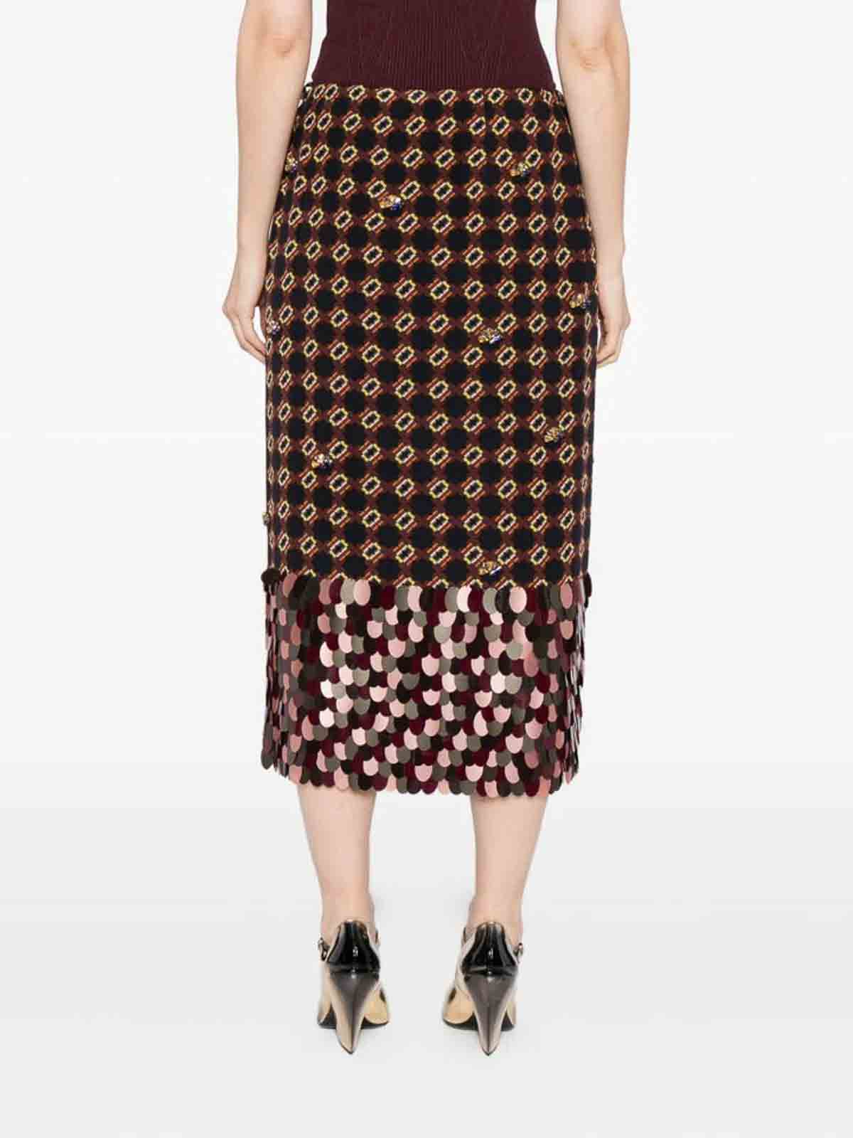 Dries Van Noten Geometric Pattern High Waist Midi Skirt In Brown