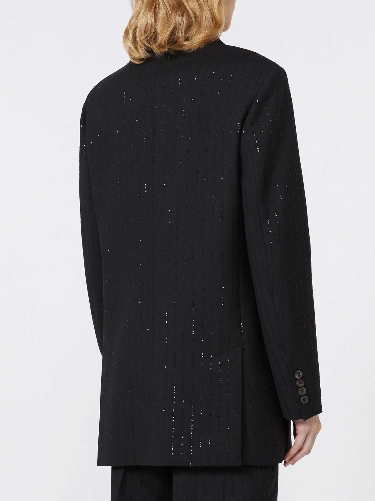 Max Mara Double-breasted Pinstriped Wool Blazer In Black