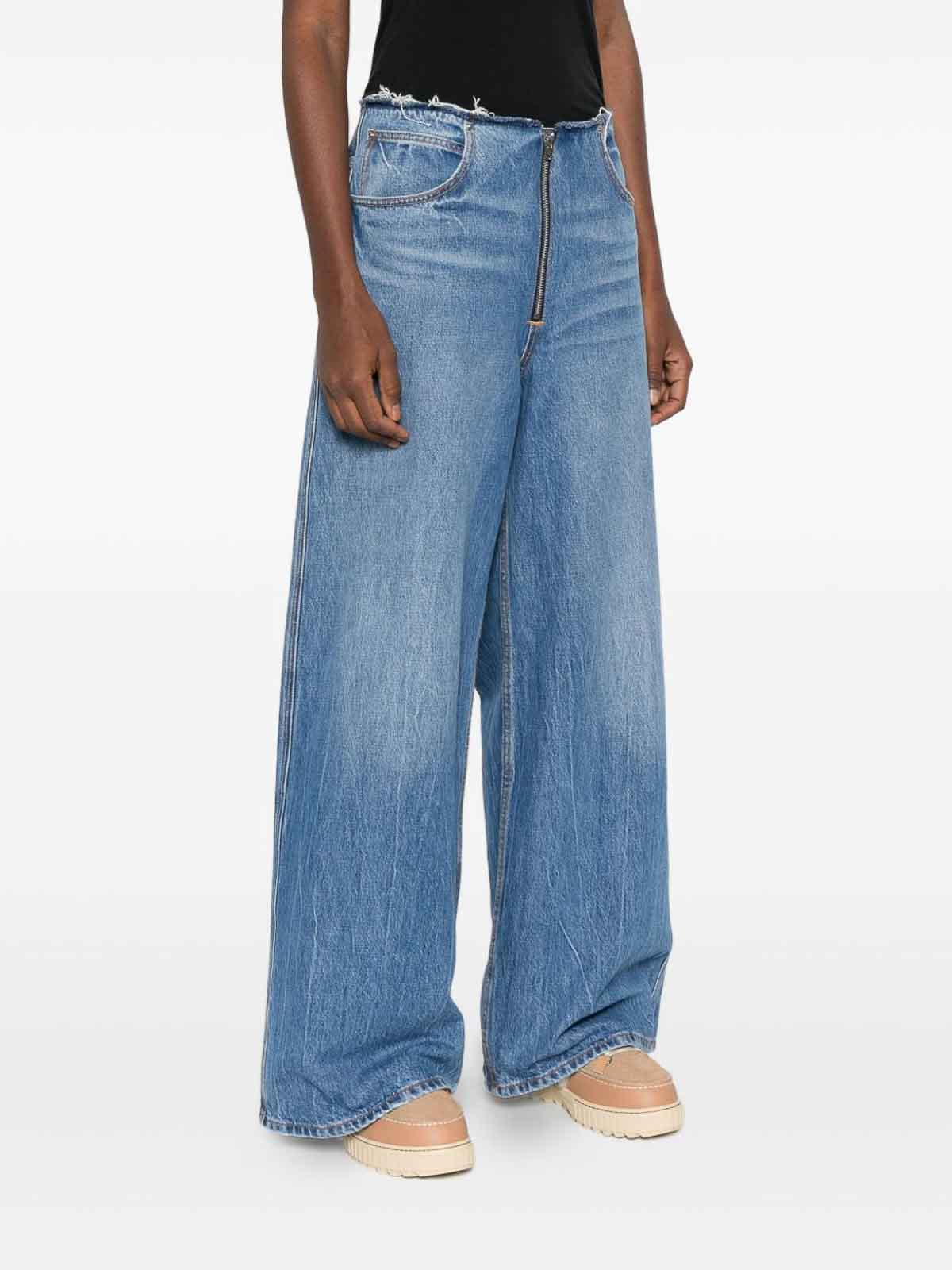 Alexander Wang Frayed Waist Wide Leg Zip-up Jeans In Blue