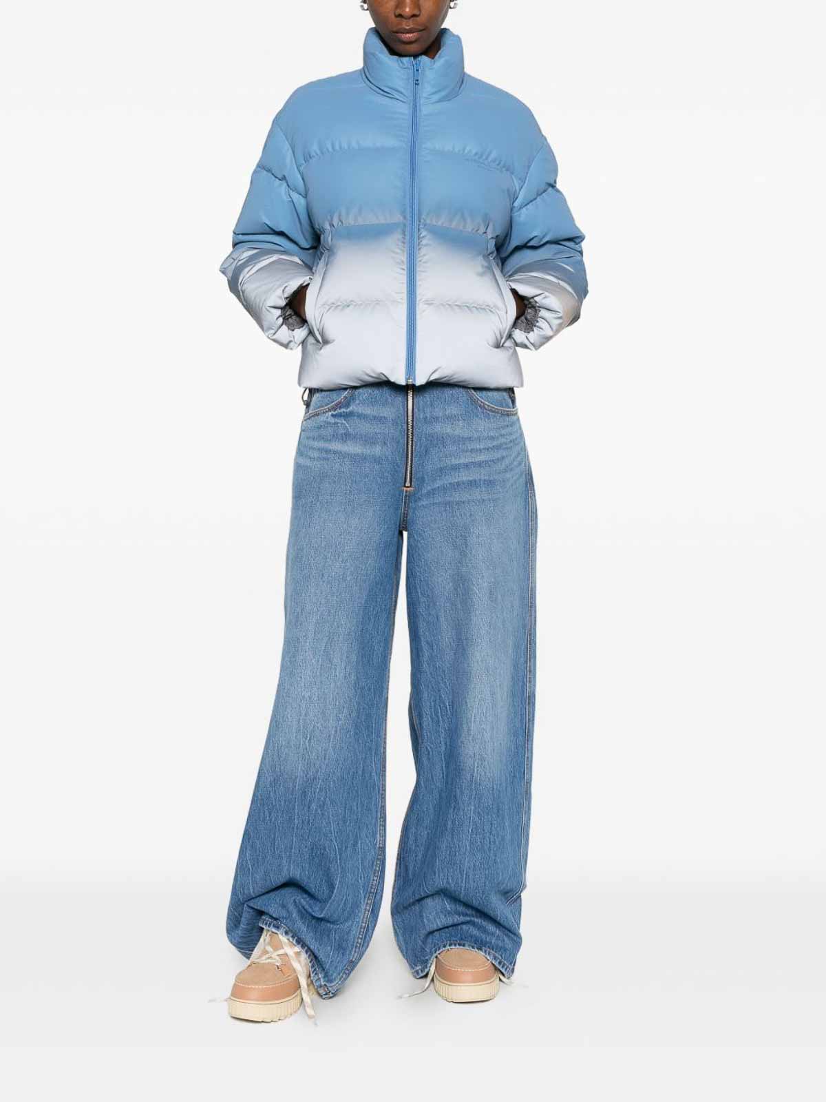 Alexander Wang Frayed Waist Wide Leg Zip-up Jeans In Blue