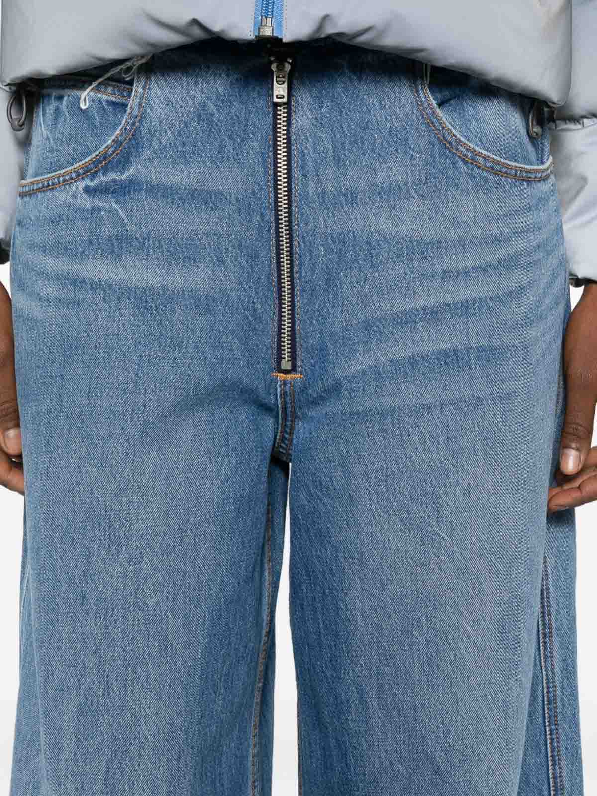 Alexander Wang Frayed Waist Wide Leg Zip-up Jeans In Blue