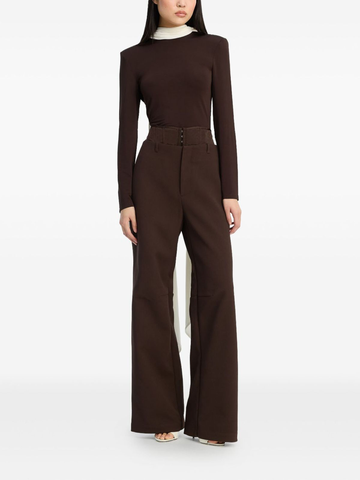 Rotate Birger Christensen Brown Top With Scarf Detail In Black