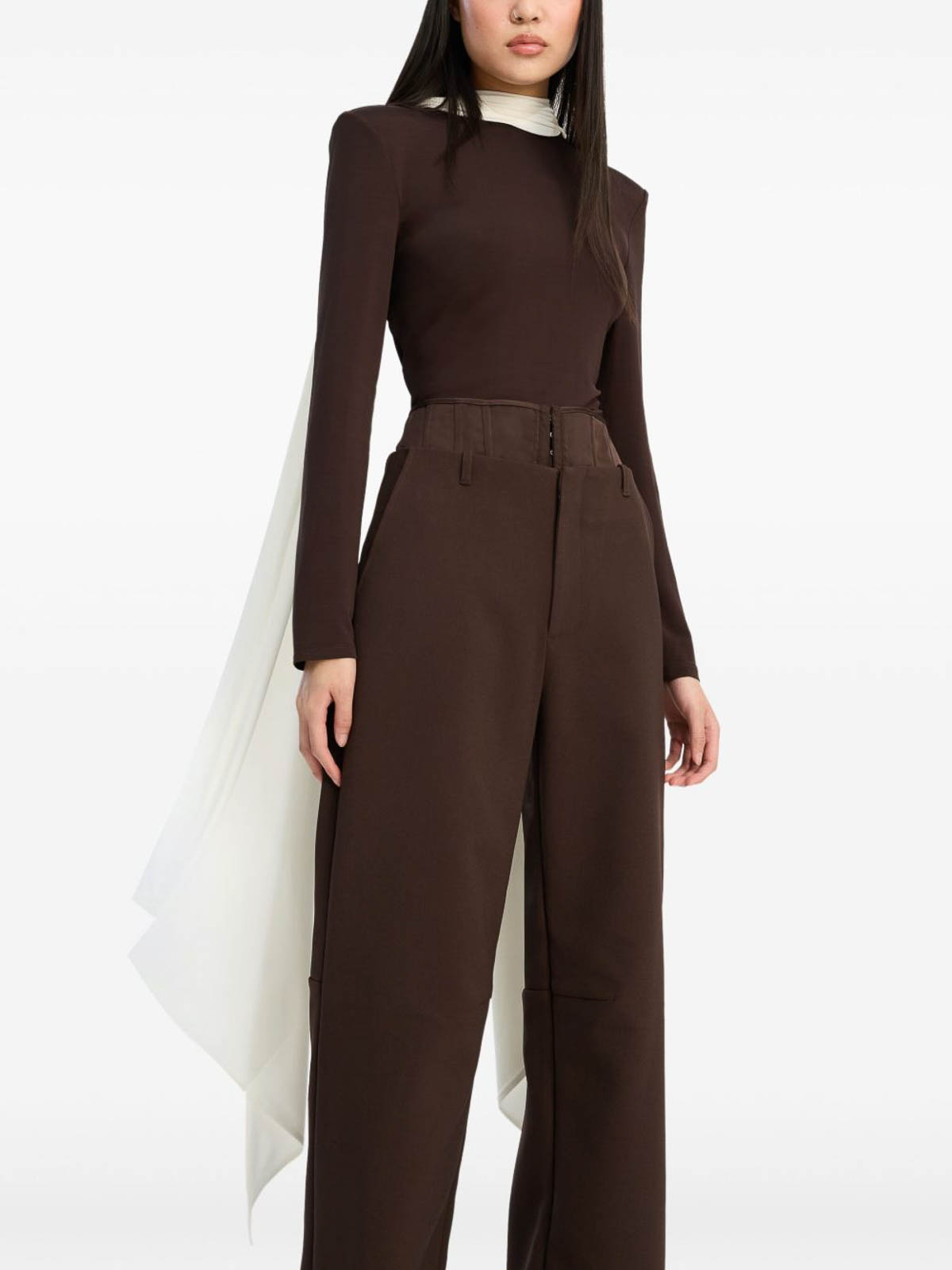 Rotate Birger Christensen Brown Top With Scarf Detail In Black