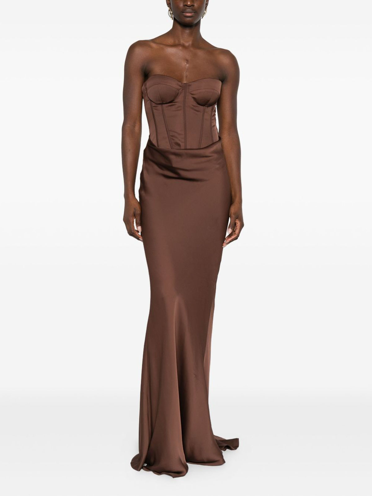 Rotate Birger Christensen Long Dress With Brown Bustier Bodice Rotate In Brown